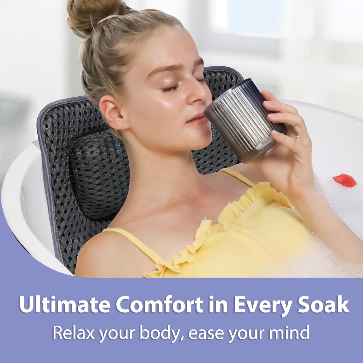 Full Body Bath Pillow for Tub -Soft Bathtub Pillow for Full Back, Head and Neck Support, Quick Dry Bath Cushion, Tub Pillow with 168 Suction Cups, Bathtub Accessories for Gift