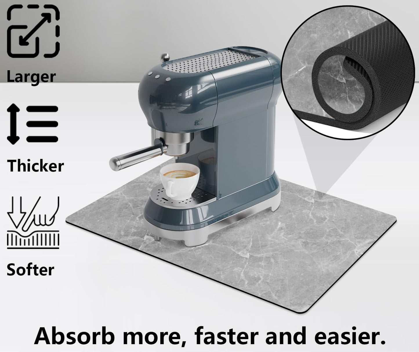 Golener Coffee Maker Mat for Countertops, 19" x 13" Dripper Pad, Absorbent Washable Reversible Microfiber Dish Drying Mat, Kitchen Accessories, Under Small Appliance Mat