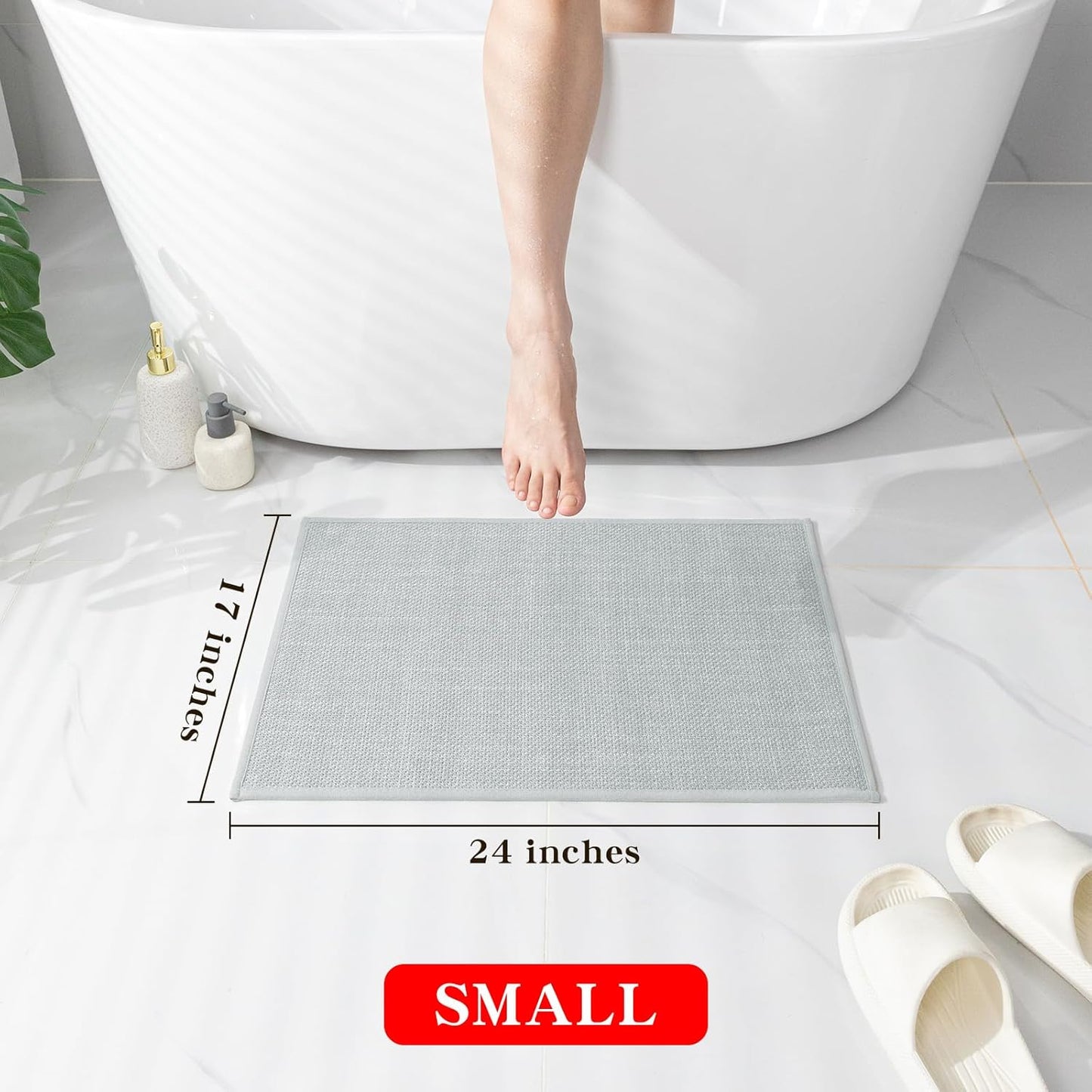 chakme Bathroom Rugs Mat 24x17, Ultra Thin Non Slip Bath Mat Small Quick Dry Absorbent Bath Mat for Bathroom Floor, (Light Grey, 24"x17")