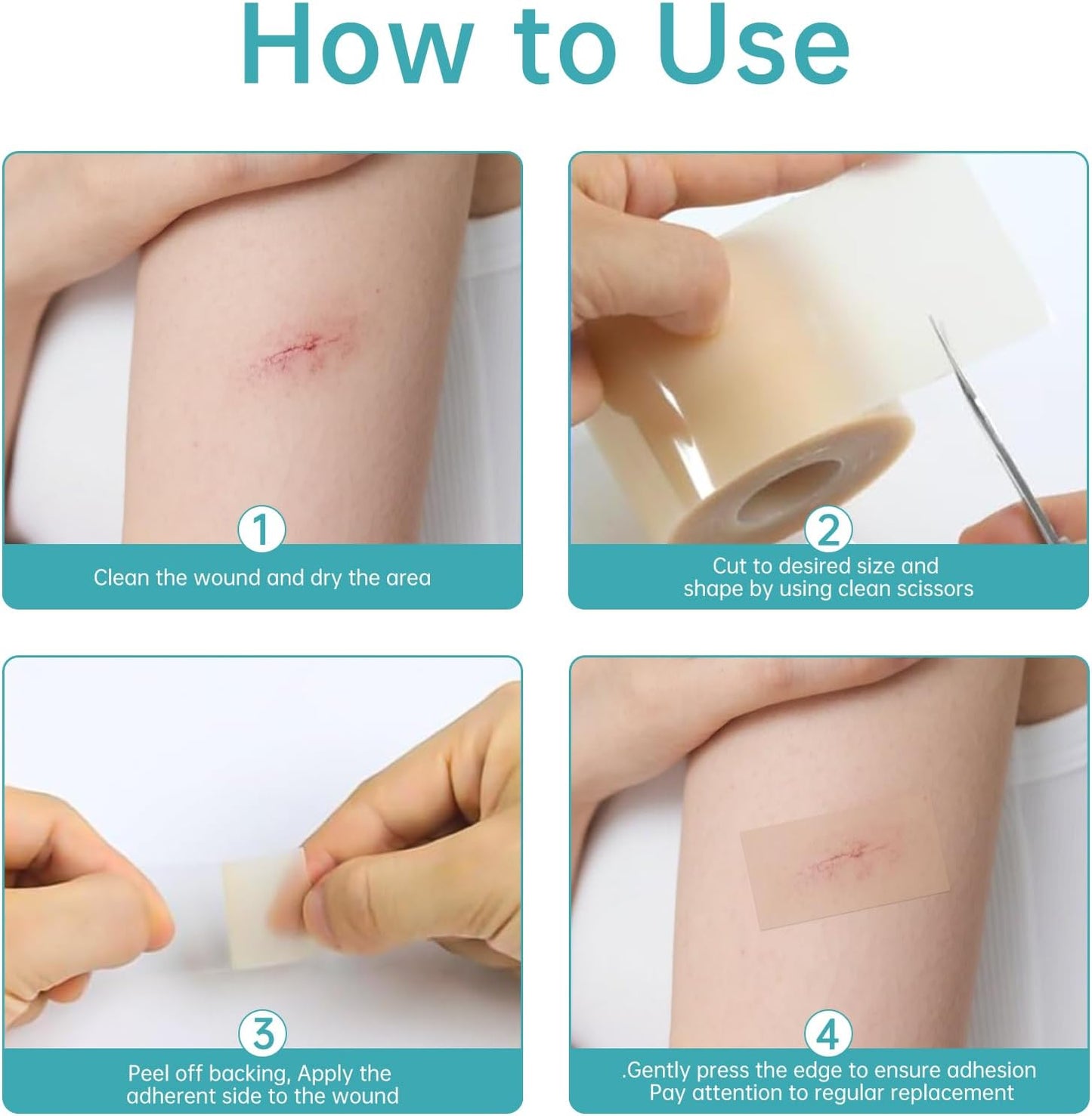 Hydrocolloid Roll for Wound Care ‌Edge-Peel with edges, （2in*16ft）Cut-to-Size Extra Large Hydrocolloid Patch Bandages with Self-Adhesive, Ultra Absorbent, Flexible Waterproof, First Aid Kit Essential