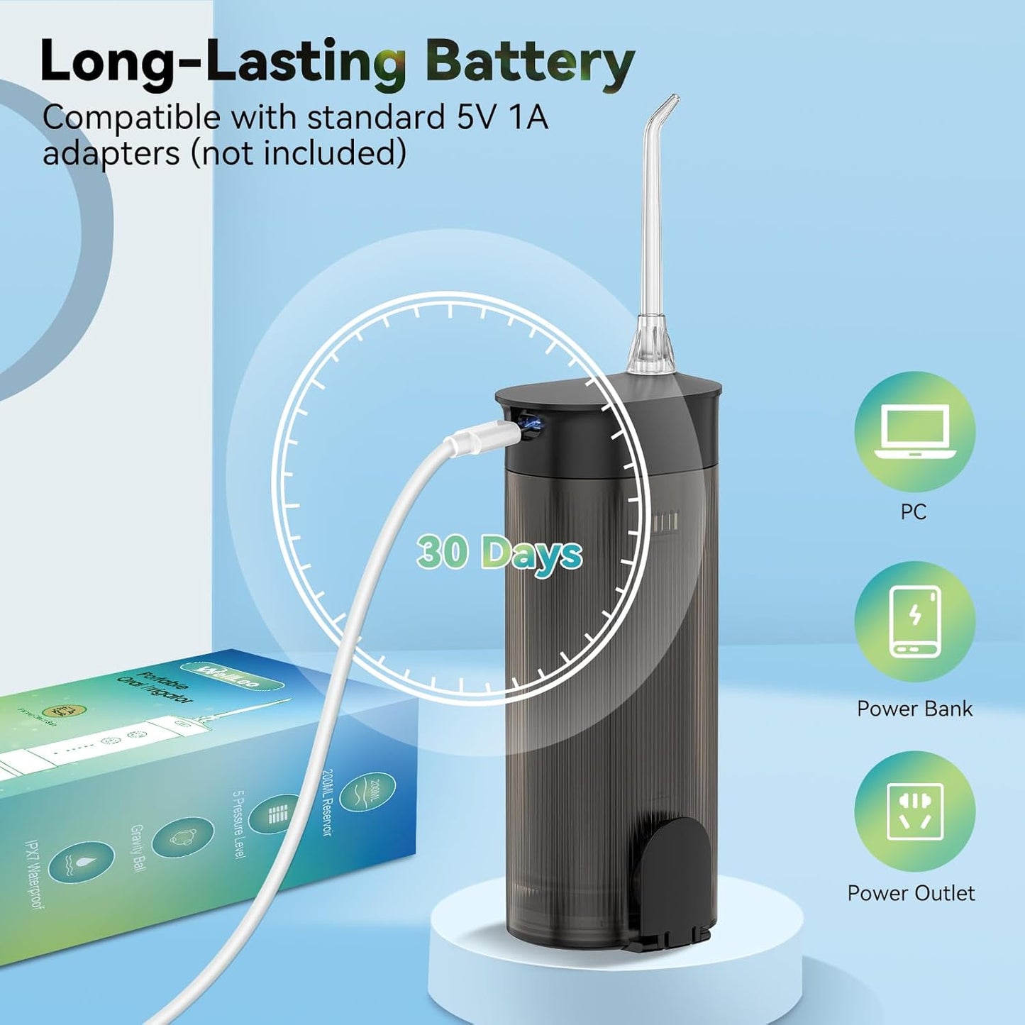 Mini Water Flosser for Teeth,Travel Dental Flosser Picks, Portable Oral Irrigator with Telescopic Water Tank, 5 Modes IPX7 Waterproof Tooth Flosser for Brace, Sensitive Teeth, with Storage Bag