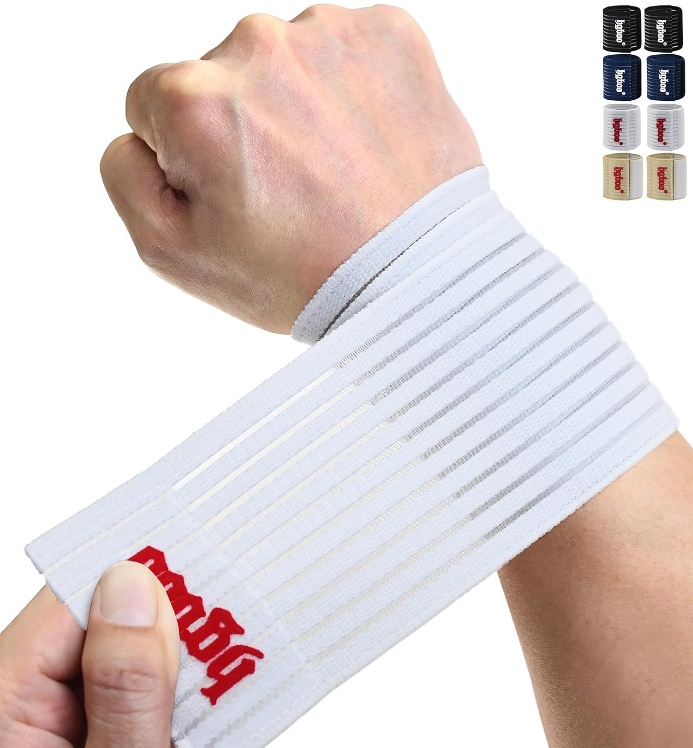Compression Wrist Bands (2 PCS), High-Elastic Straps Wrist Wraps Wrist Brace for Sports Weightlifting Tennis Basketball Tendonitis Carpal Tunnel Arthritis - Breathable Fabric (White)