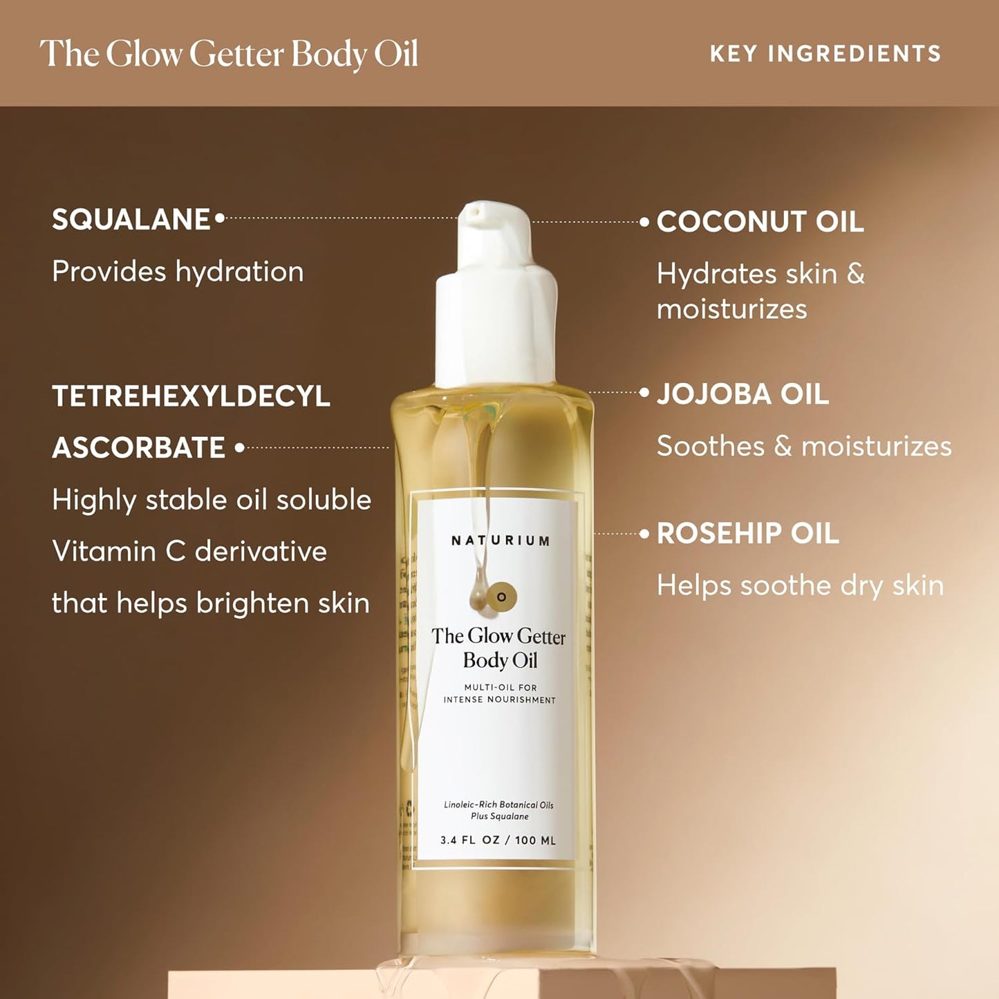 Naturium The Glow Getter Body Oil, Multi-Oil for Intense Nourishment, Hydrating & Moisturizing Formula, Vegan & Cruelty-Free, 3.4 oz