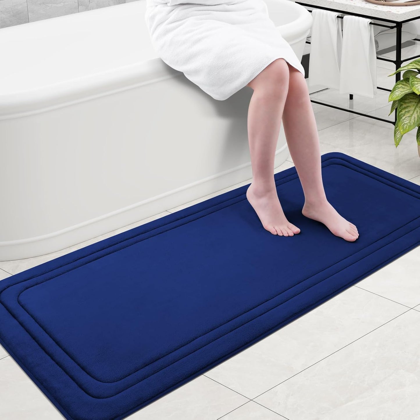 Grandaily Memory Foam Bath Mat Rug 59x24, Ultra Soft, Non-Slip and Absorbent Bathroom Rugs, Machine Wash Dry, Comfortable Bath Carpet for Bathroom Floor, Tub and Shower, Navy Blue