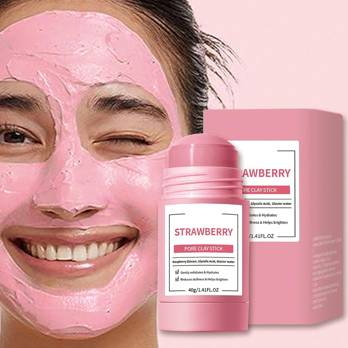 Clay Mask Stick, Deep pore Cleansing, Exfoliator Blackhead Remover Pore Cleanser Gentle Exfoliation Skin Brightening, Hydrating & Moisturizing Face Mud Mask for All Skin Types, Men & Women (Pink)