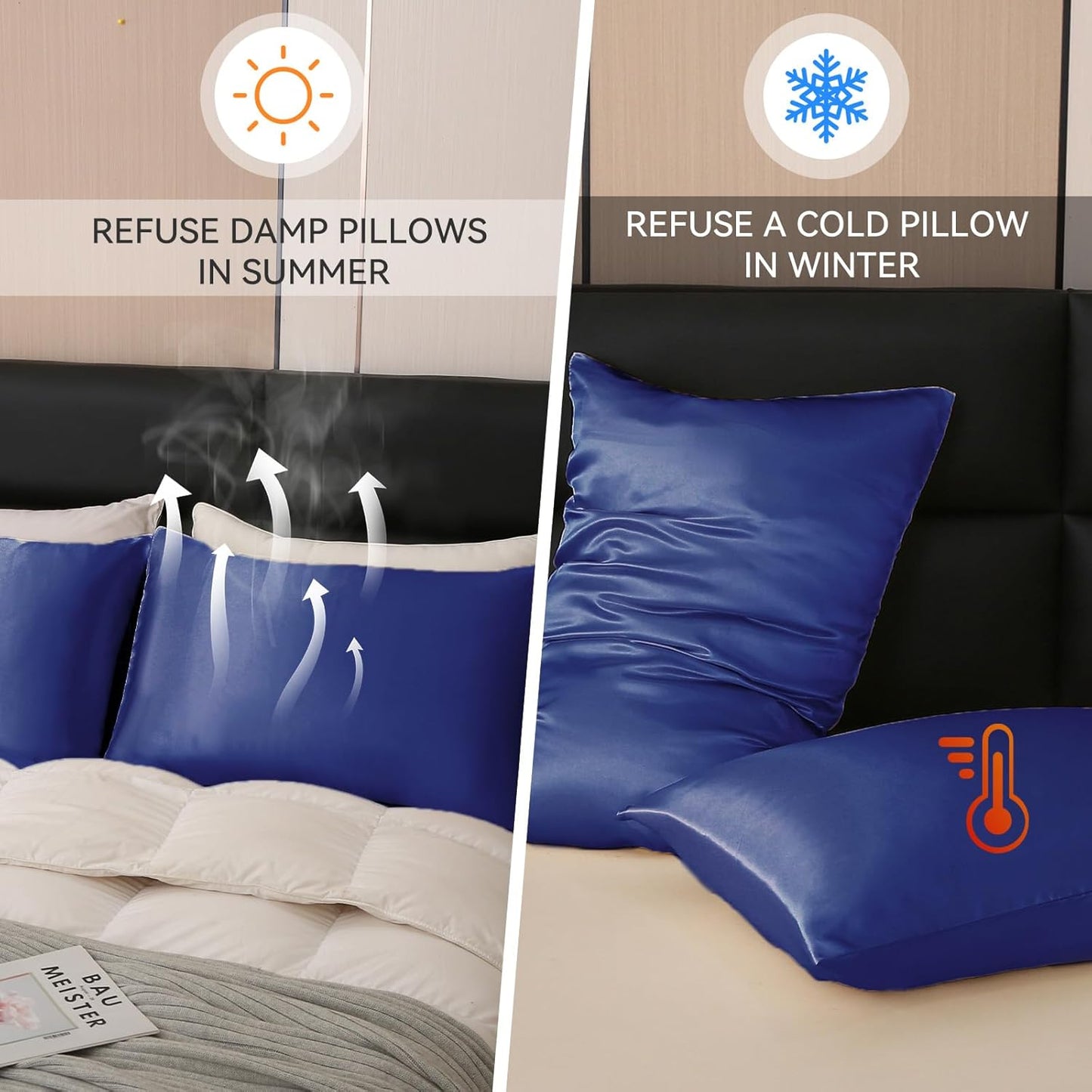 Tyfitb Satin Pillowcase Set for Hair & Skin Care – Cooling, Hypoallergenic, Anti-Frizz, Wrinkle-Free – Soft, Luxurious Pillowcases with Envelope Closure – 2-Pack, Queen Size 20x30, Gift-Ready