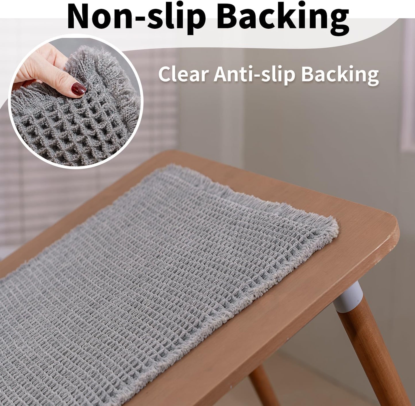 Waffle Bath Mat - Boho Bathroom Rugs Non Slip Washable, Super Absorbent & Quick Dry, Soft Bath Mat Farmhouse Bathroom Decor, 20'' x 32'', Light Grey