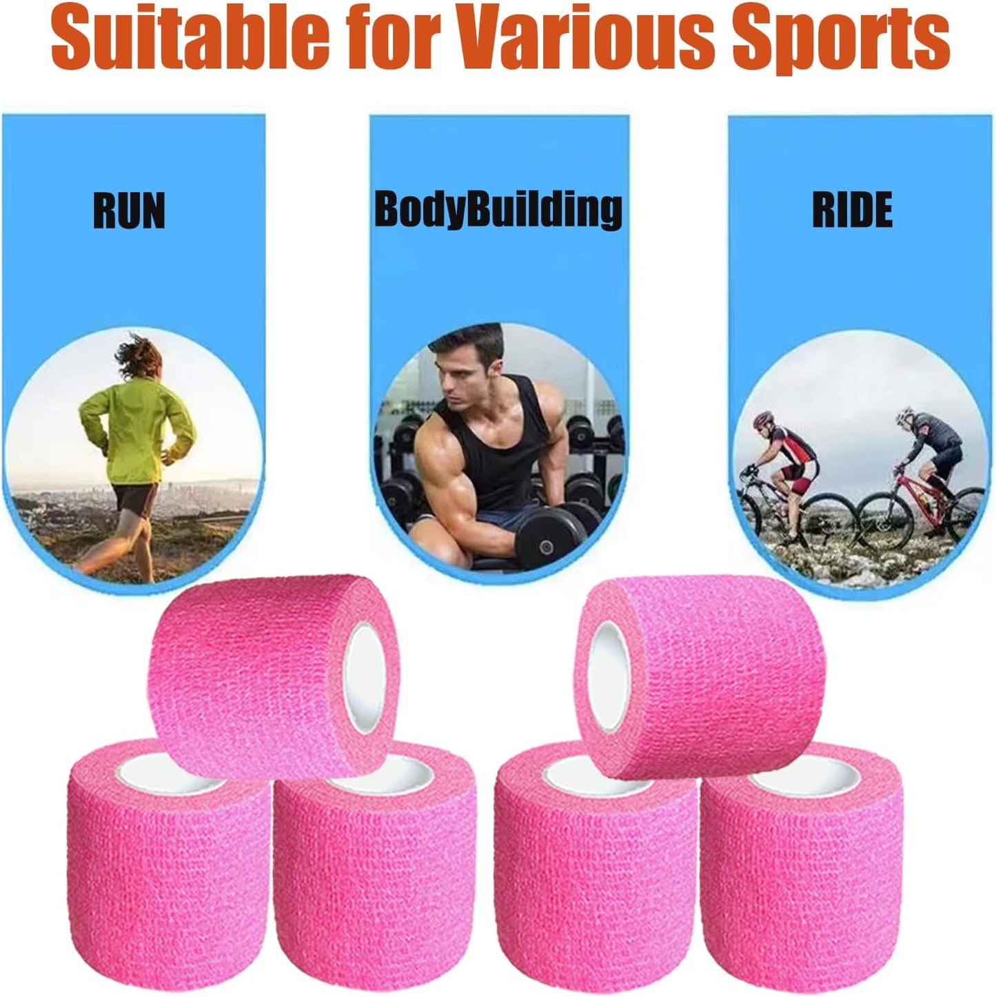Hysiwen 6 Pack 2" x 5 Yards Self Adhesive Bandage Breathable Cohesive Wrap Self Adherent Vet Tape Self Stick Bandage Wrap for Sports, Athletic, Wrist, Ankle(Pink)