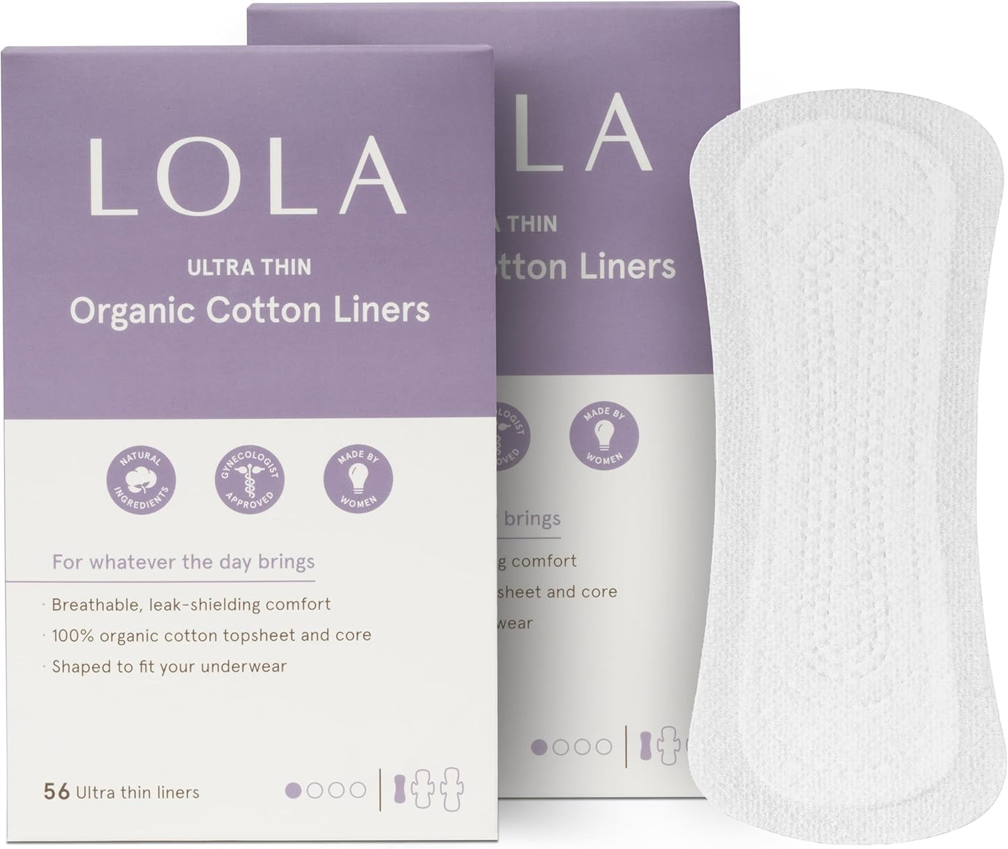 LOLA Ultra Thin Liners, 112 Count - Organic Cotton Panty Liners for Women, Hypoallergenic Pads for Women, HSA FSA Approved Products Feminine Care