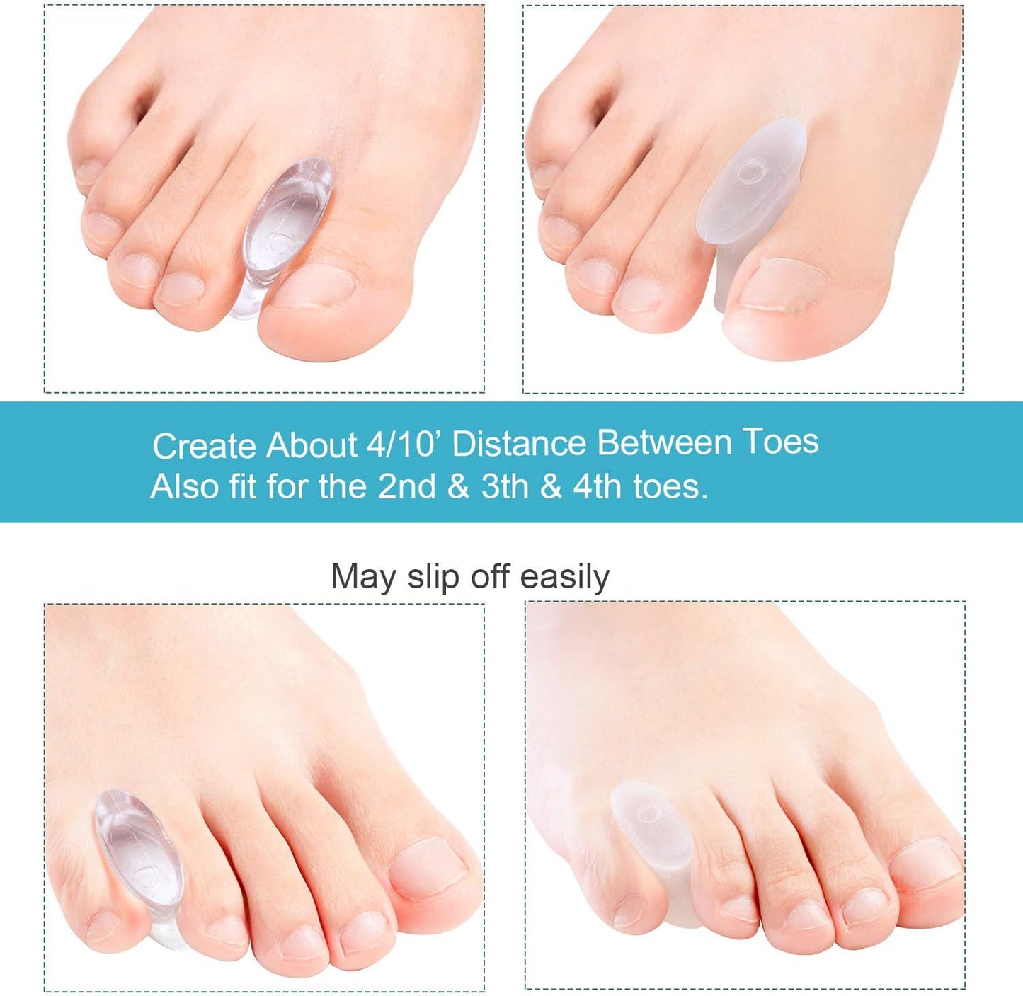 Povihome 10 Pack Gel Bunion Corrector and Toe Spacers Separators and Straightener Orthotics (4/10''Thick) for Sports Activities, for Men and Women Overlapping Toes, Bunion Pain Relief - Large Size