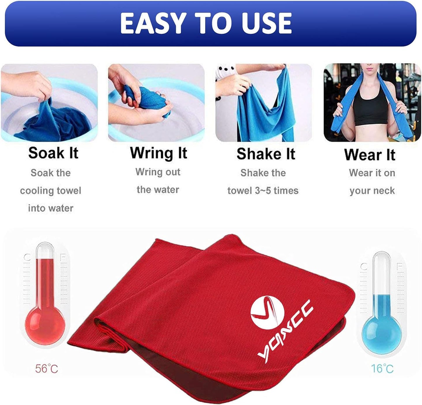 YQXCC Cooling Towel | 2 Pack 47"x12" | Ice Cool for Neck | Soft Breathable Microfiber Chilly | for Yoga, Golf, Gym, Camping, Running, Workout & More Activities