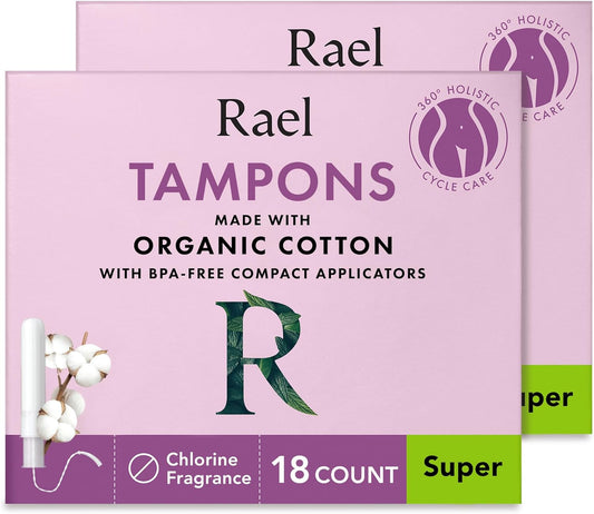Rael Tampons, Compact Applicator - Made with Organic Cotton, Heavy Absorbency, BPA-Free, Chlorine Free, Leak Locker Technology (36 Count, Super)