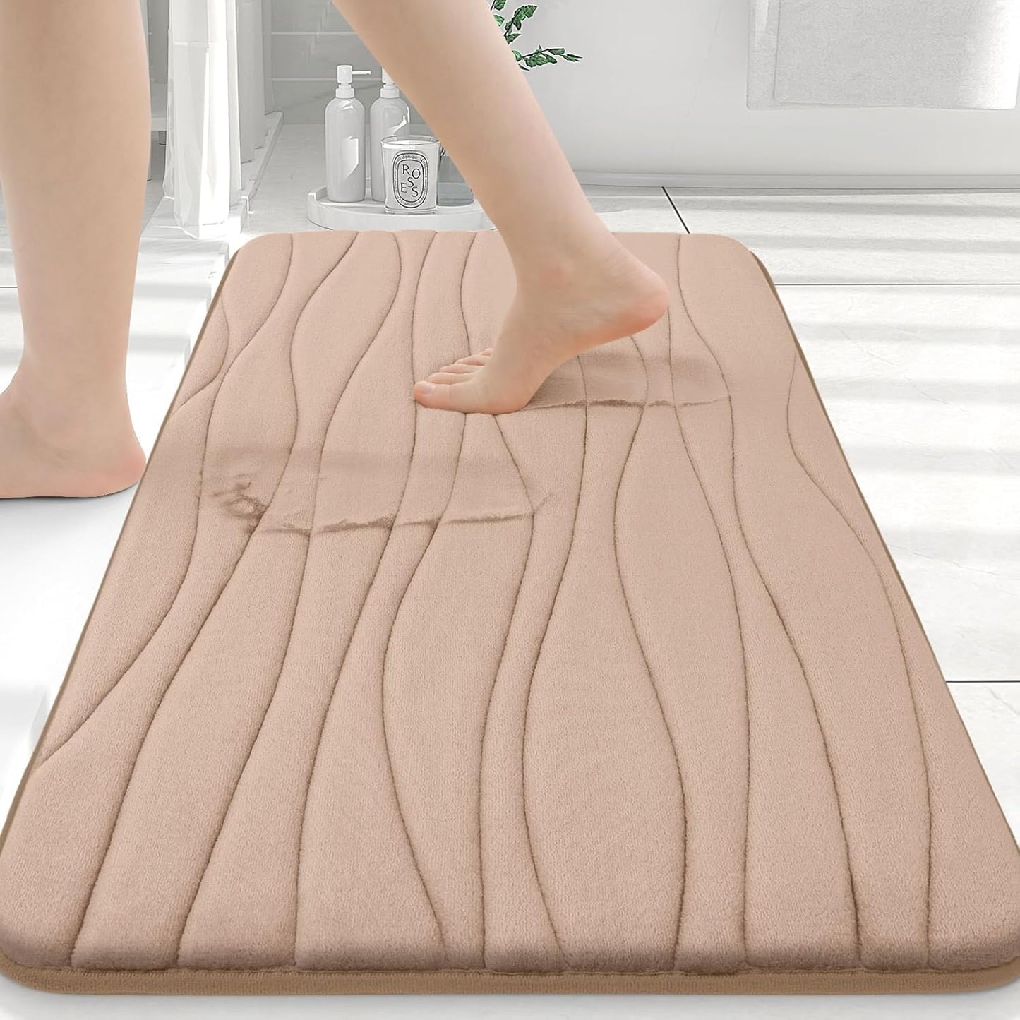 Buganda Memory Foam Bathroom Rug Mat 36x24, Extra Soft and Absorbent Bath Mats, Non-Slip and Machine Washable Bath Rugs for Bathroom Floor,Tub and Shower, Camel