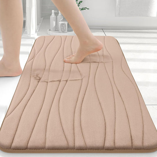 Buganda Memory Foam Bathroom Rug Mat 24x16, Extra Soft and Absorbent Bath Mats, Non-Slip and Machine Washable Bath Rugs for Bathroom Floor,Tub and Shower, Camel