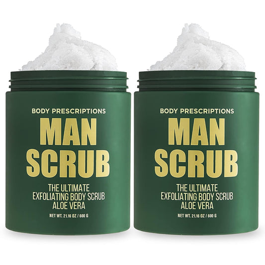 Body Prescriptions Men’s Exfoliating Body Scrub – Ultimate Skin Cleansing Wash in Jar with Twist-Top Lid, For All Skin Types, 21 Ounce (Pack of 2), Aloe Vera