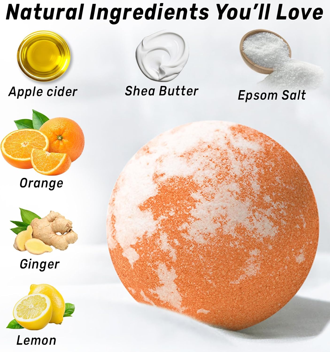 Natural Detox Bubble Bath Bombs Apple Cider Ginger Lemon Essential Oils Cleanse Hydrate Skin Extra Large Handmade Relaxing Spa Gift for Women Men