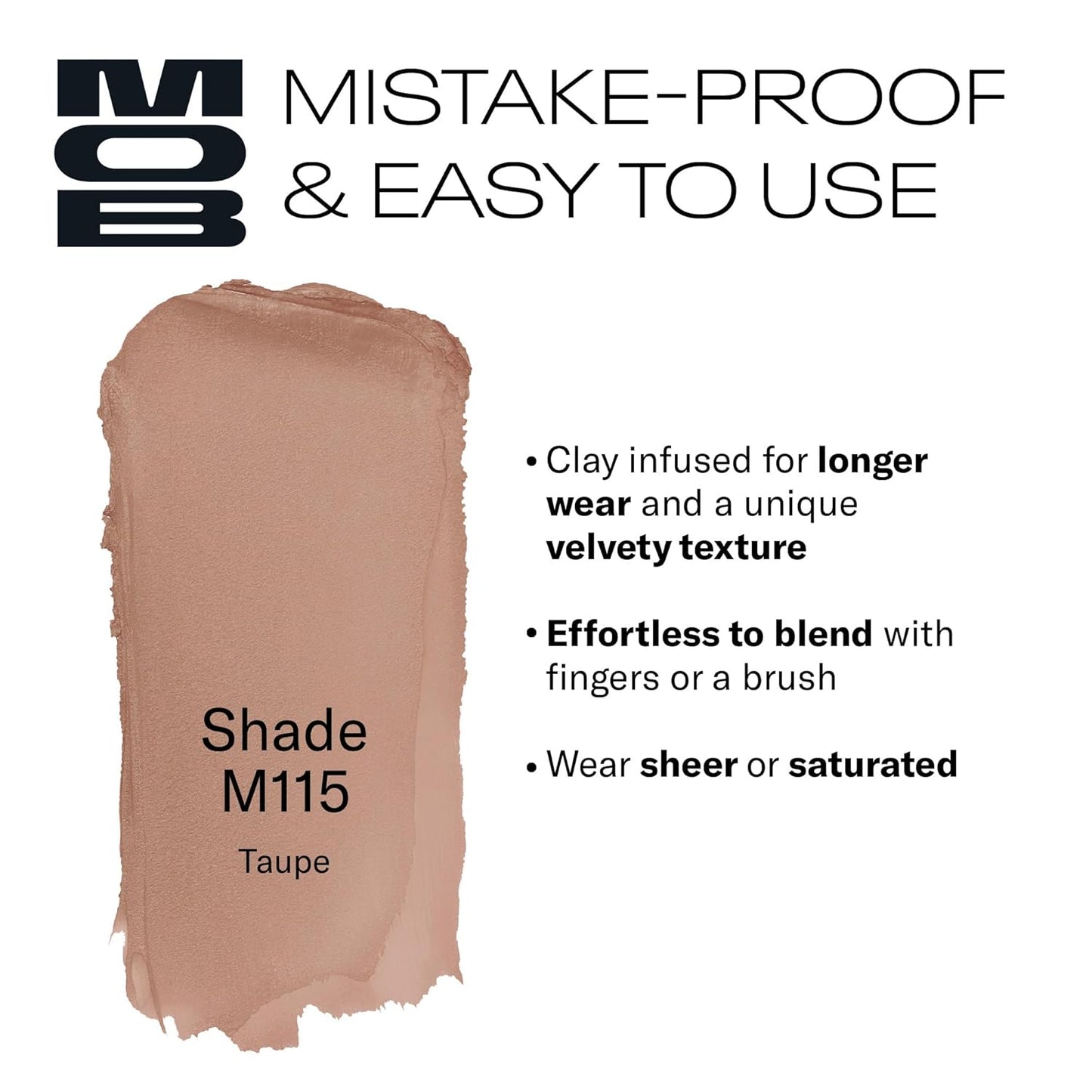 MOB Beauty Cream Clay Eyeshadow M115 – Taupe | Skincare-Infused, Vegan, Cruelty-Free, Blendable Cream-to-Velvet Finish, Buildable Pigment, Clean Eyeshadow in Sustainable, Biodegradable Compact