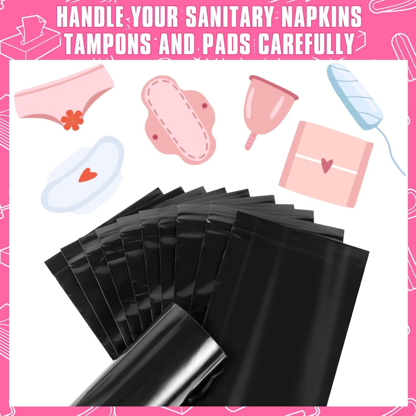 Sanitary Napkin Disposal Bags, 120 Pcs Black Feminine Sanitary Napkin Storage Bag, Sealed Opaque for Privacy, Block Odors