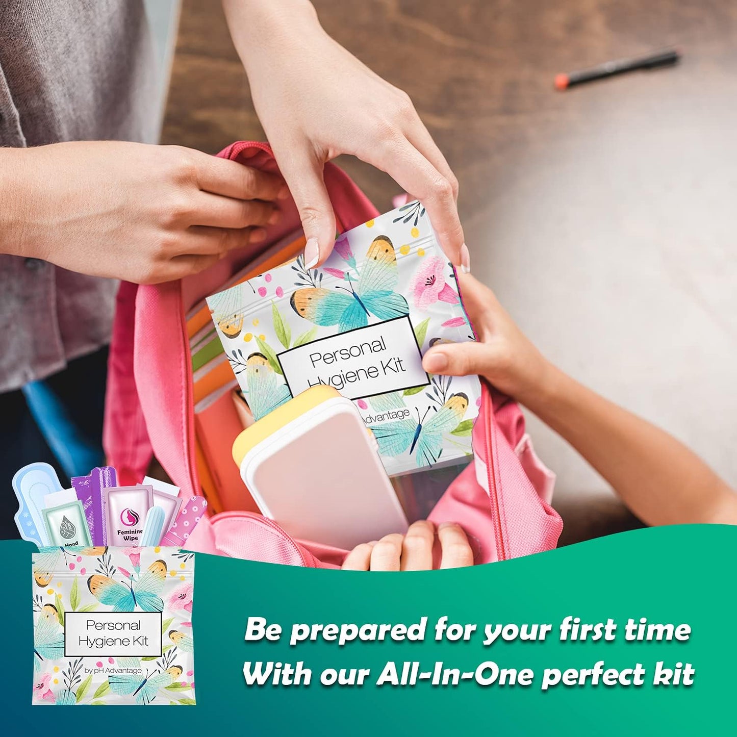 Butterfly Style Menstrual Kit All-in-One 60 Pack | Convenience on The Go | Period Kit Pack for Travelling, Tweens & Teenagers or just When You’re Out | Individually Wrapped Feminine Hygiene Product