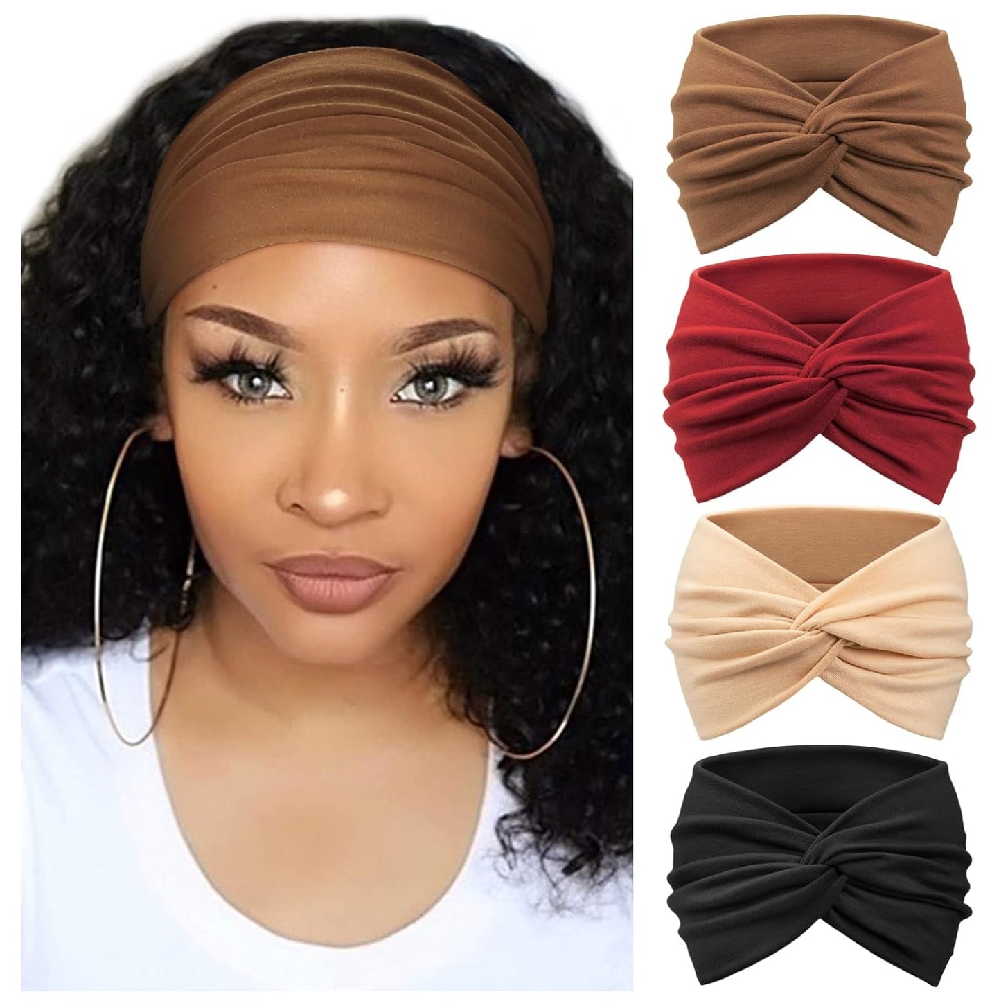 Extra Wide Headbands for Women Large Turban Headband Non Slip Boho Elastic Hairband Hair Twisted Knot Head Bands Accessories