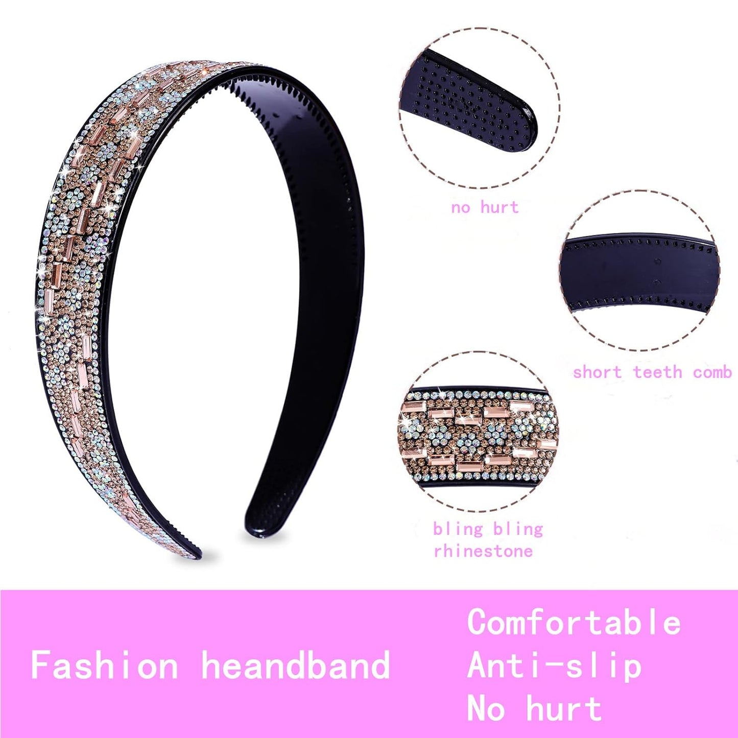 Rhinestone Headbands for Women Sparkly,4PCS Crystal Headband Non Slip Tooth Hair Bands Rhinestone Hair Hoop,Comfortable Daily Prom Party Head Accessories