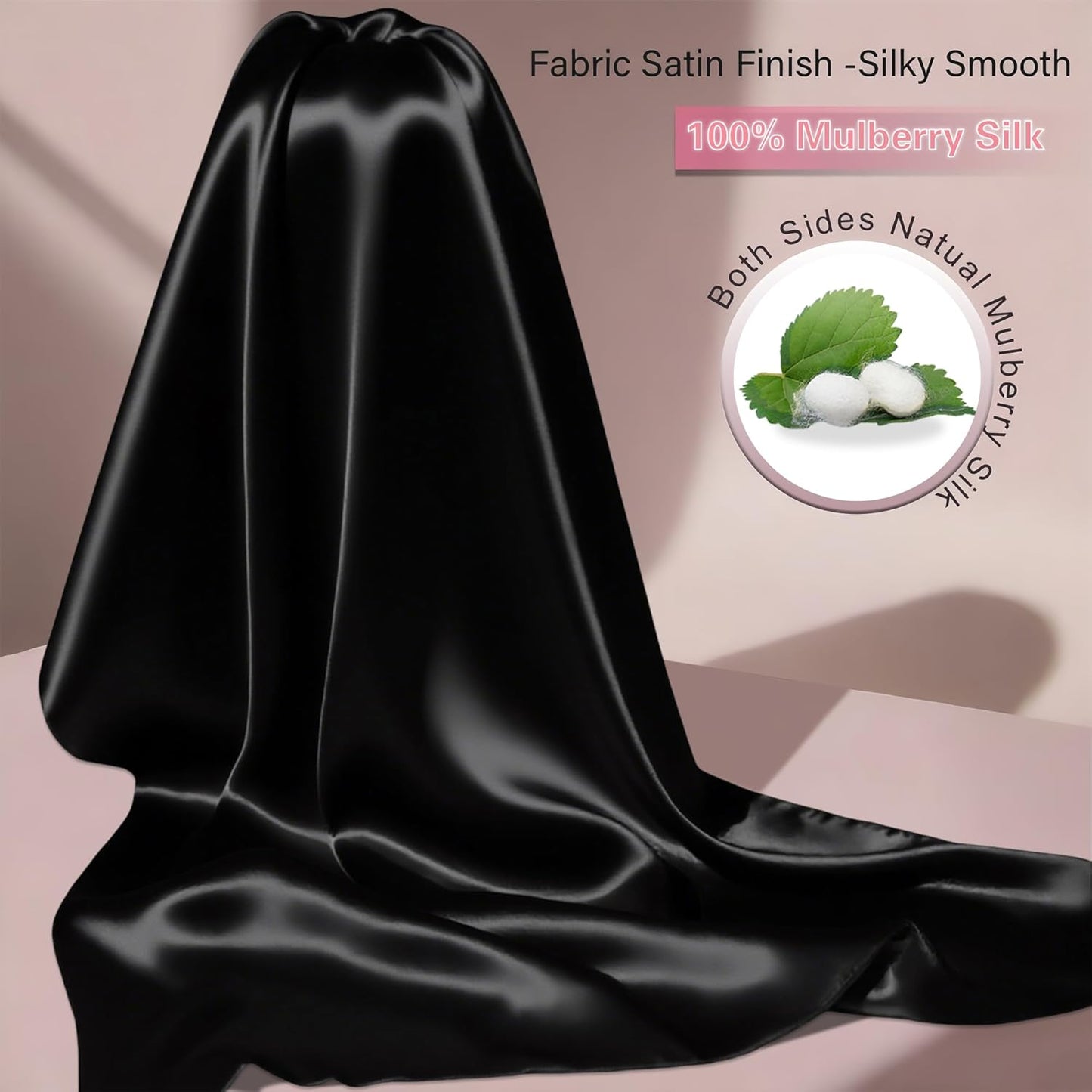 Mulberry Silk Pillow Cases with Zipper, Ultra Smooth Soft Breathable Cooling Pillow Cases for Hot Sleepers, Silk Satin Pillowcase for Hair and Skin, Gifts for Women (Black, King Size, 1 Pack)