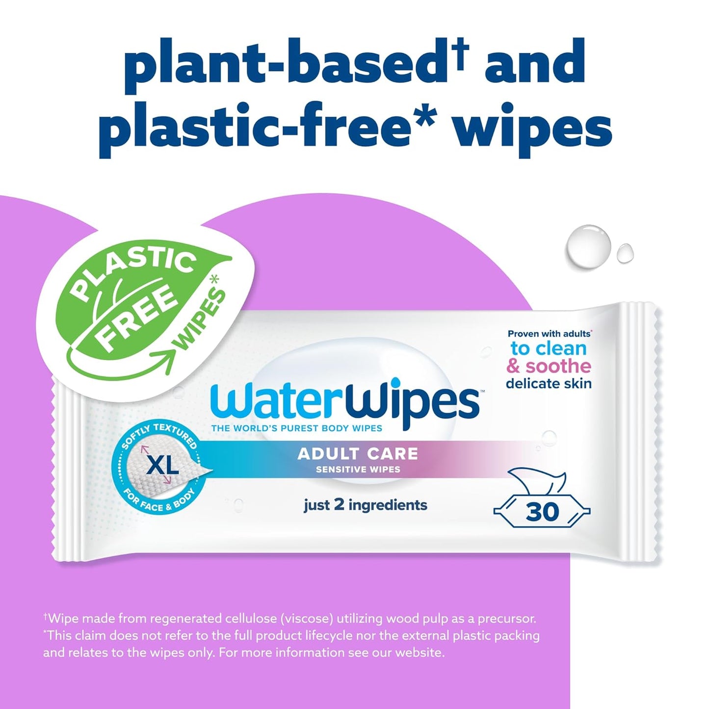WaterWipes Sensitive+ Body & Intimate Wipes, 3-In-1 Cleans, Cares, Protects, 99.9% Water, Unscented & Hypoallergenic Hygiene Wet Wipes, Adult Care,180 Wipes (6 Packs)