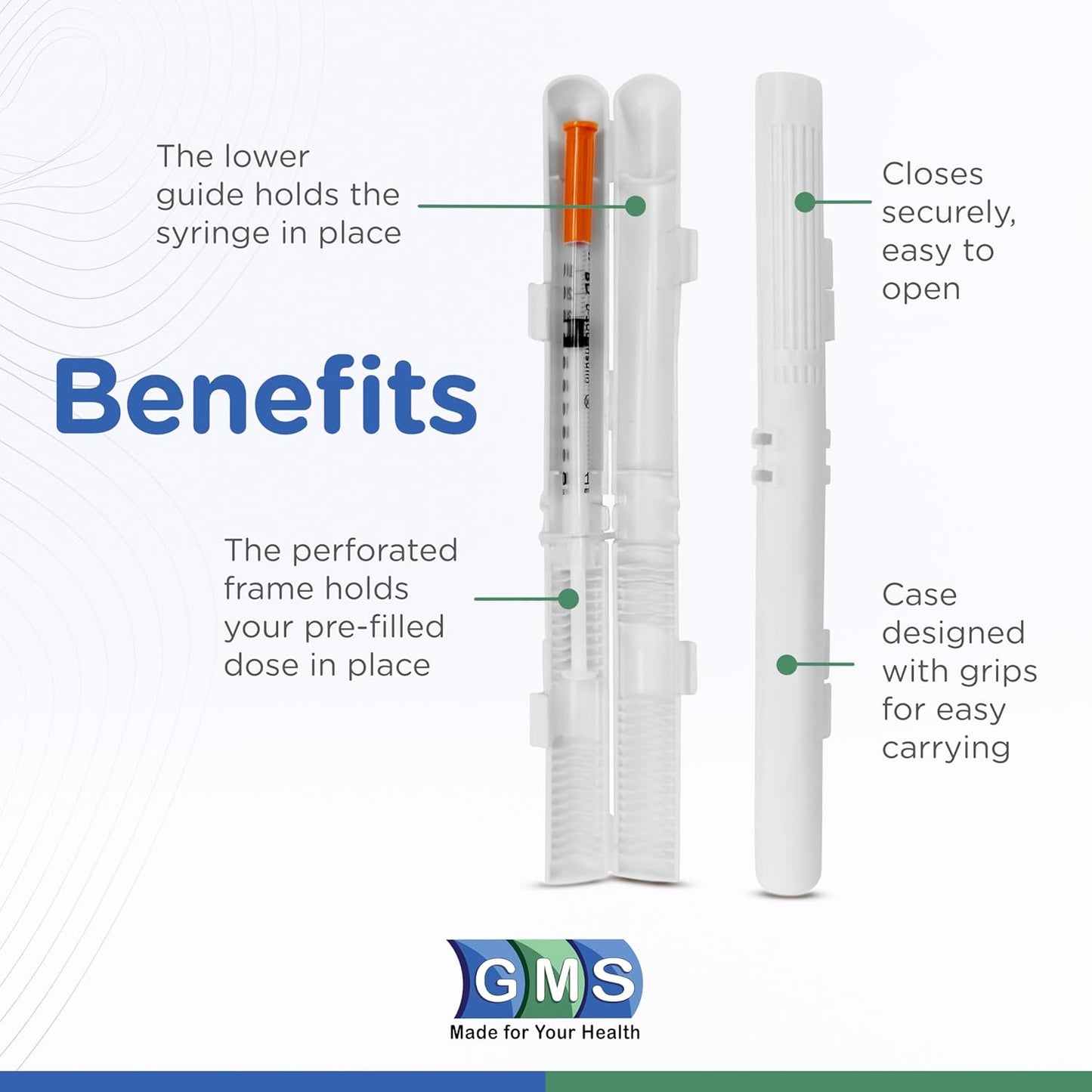 GMS 60 Unit Syringe Case - Holds New, Prefilled & Used Syringes with Needles - Small & Discreet - Ideal for Travel - Sharps Container - 2 Pack - Black and White