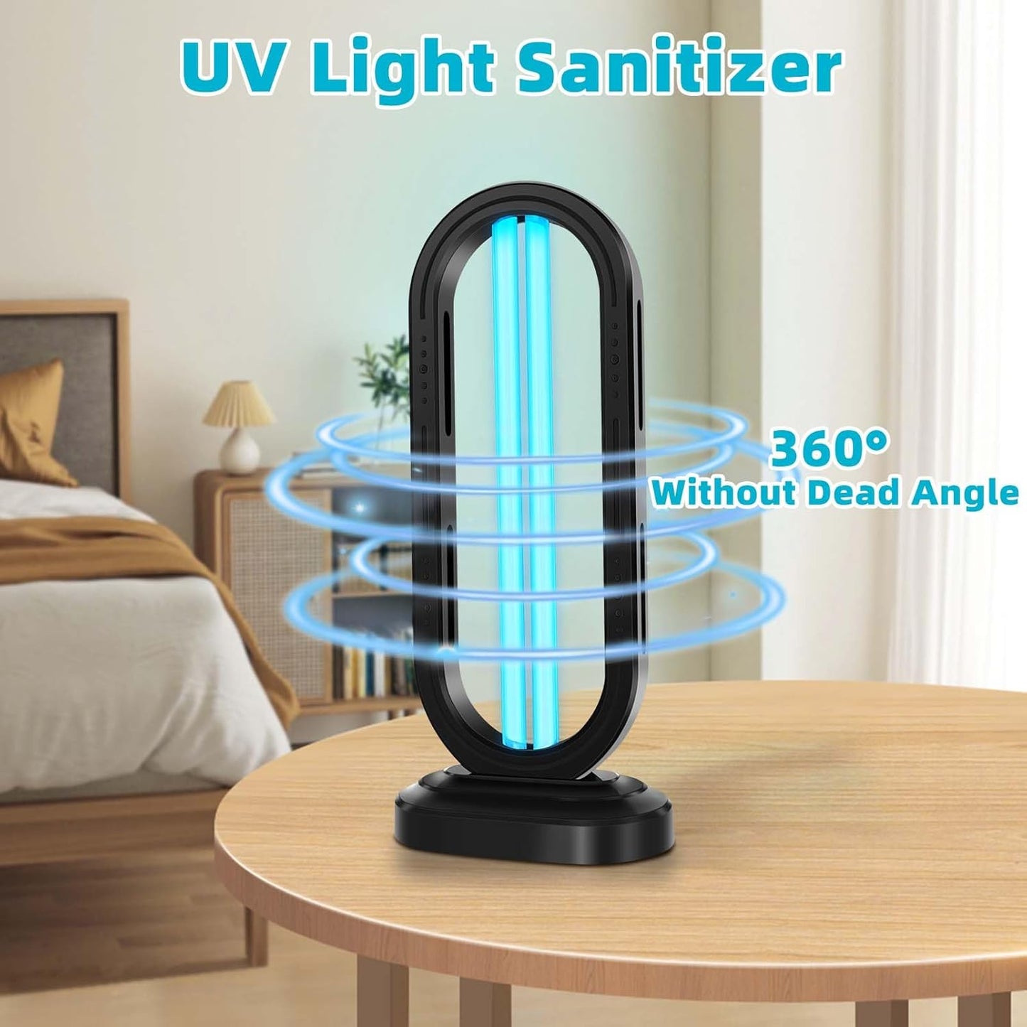 UV Light Sanitizer,4-Speed Timing and Remote Control UVC Home Disinfection Device,Ultraviolet Light Sanitizer for Dust Mites,UV Lamp for Whole Room,Black