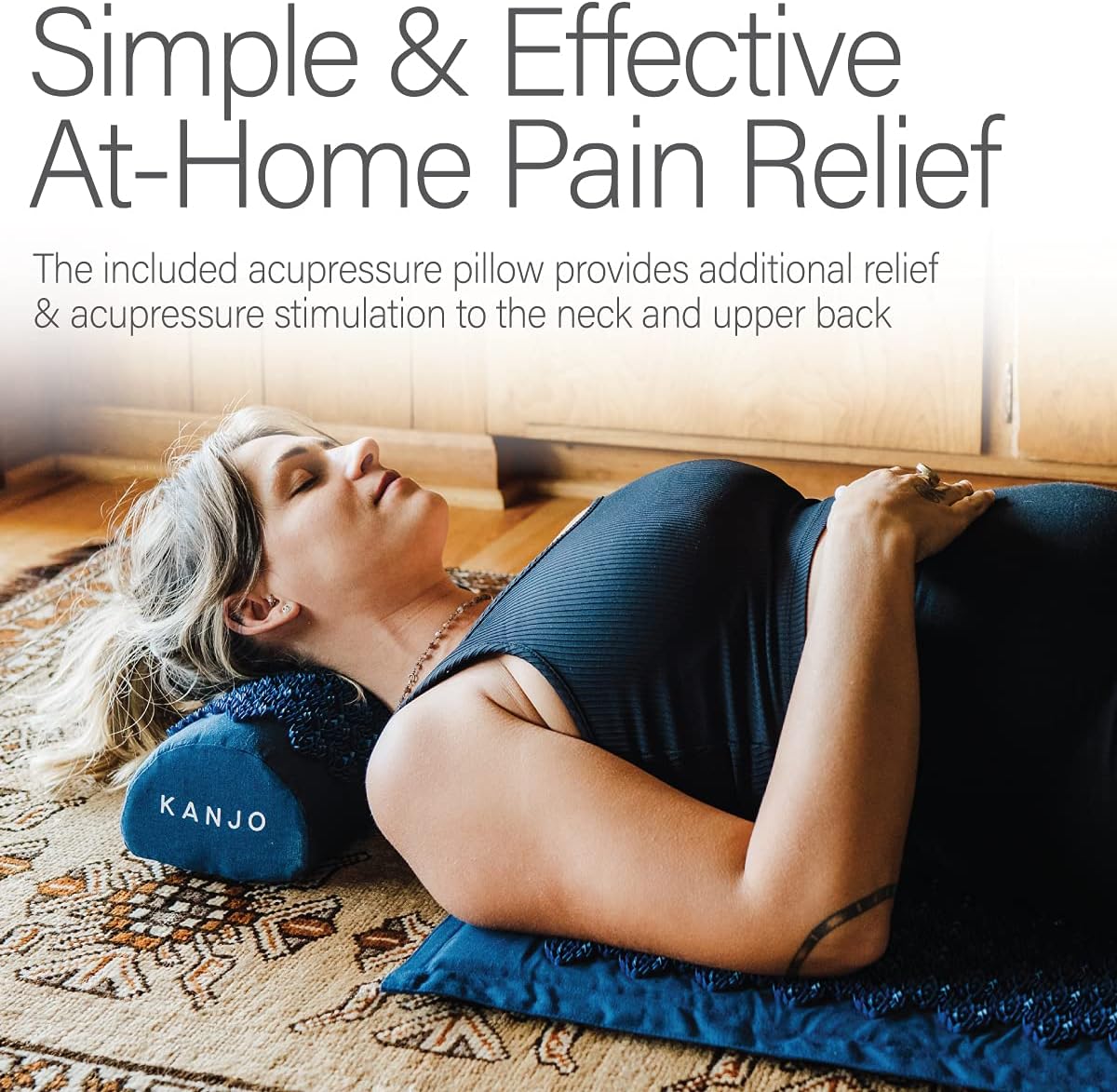 Kanjo Acupressure Mat and Pillow Set for Back Pain Relief & Neck Pain Relief, with Pressure Points for Muscle Pain Relief with Travel Bag - Black