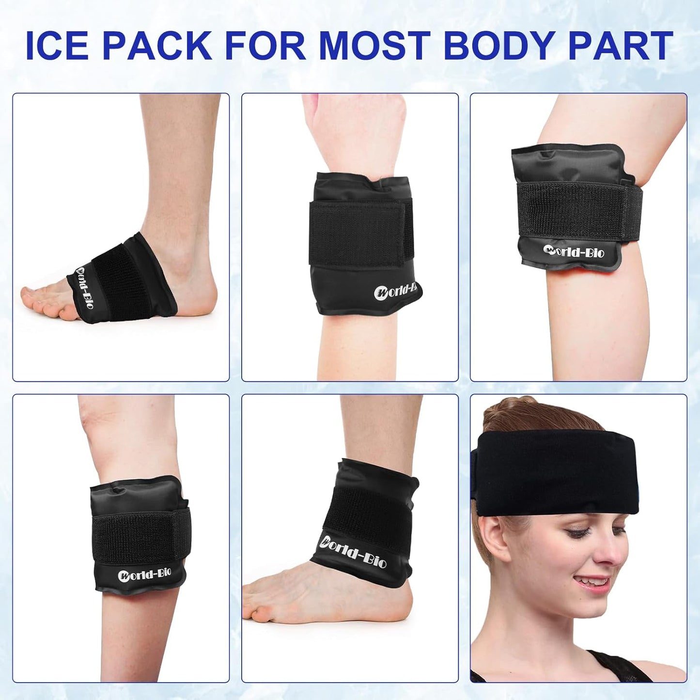 Gel Ice Pack Wrap with Velcro Strap, Ice Pack for Injuries Reusable, Hot and Cold Therapy, Elbow Cold Wrap, Flexible Soft for Arm, Wrist, Hand, Foot, Ankle
