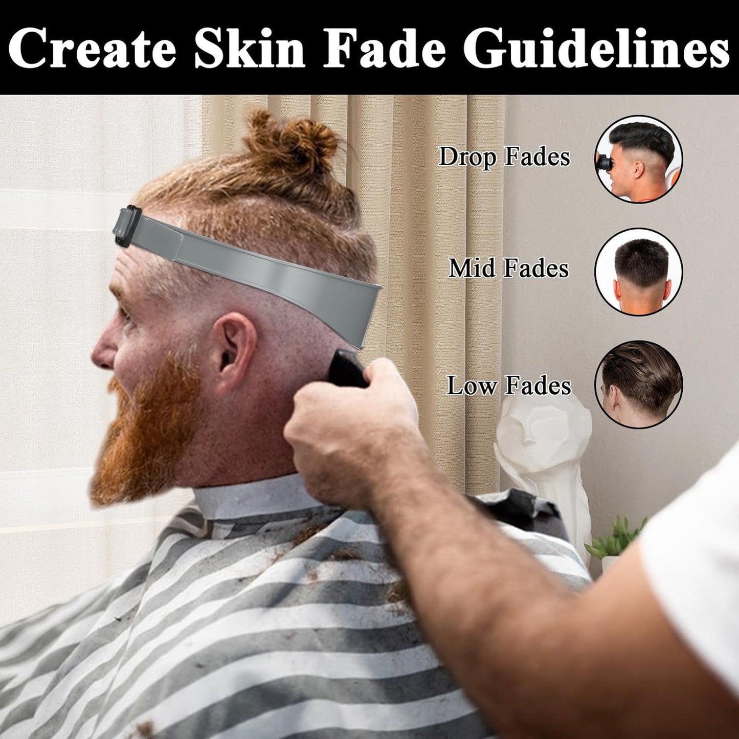 2 PCS Fade Guide Adjustable Hair Cutting Guide Fade Haircut Tool Neckline Shaving Template Comes with 1 Professional Haircut Comb Suitable for Both Men and Women (Black+Gray)