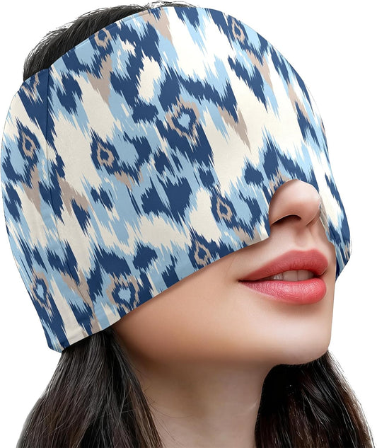 Migraine Relief Cap,Headache Relieve Cap,Bohemian Blue Texture Reusable Gel Ice Head Wrap Cap for Tension,Stress,Hangover & Puffy Eyes.