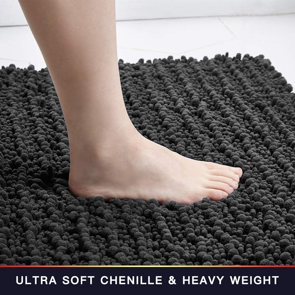 Walensee Bathroom Rug Non Slip Bath Mat (44x24 Inch Dark Grey) Water Absorbent Super Soft Shaggy Chenille Machine Washable Dry Extra Thick Perfect Absorbant Best Large Plush Carpet for Shower Floor