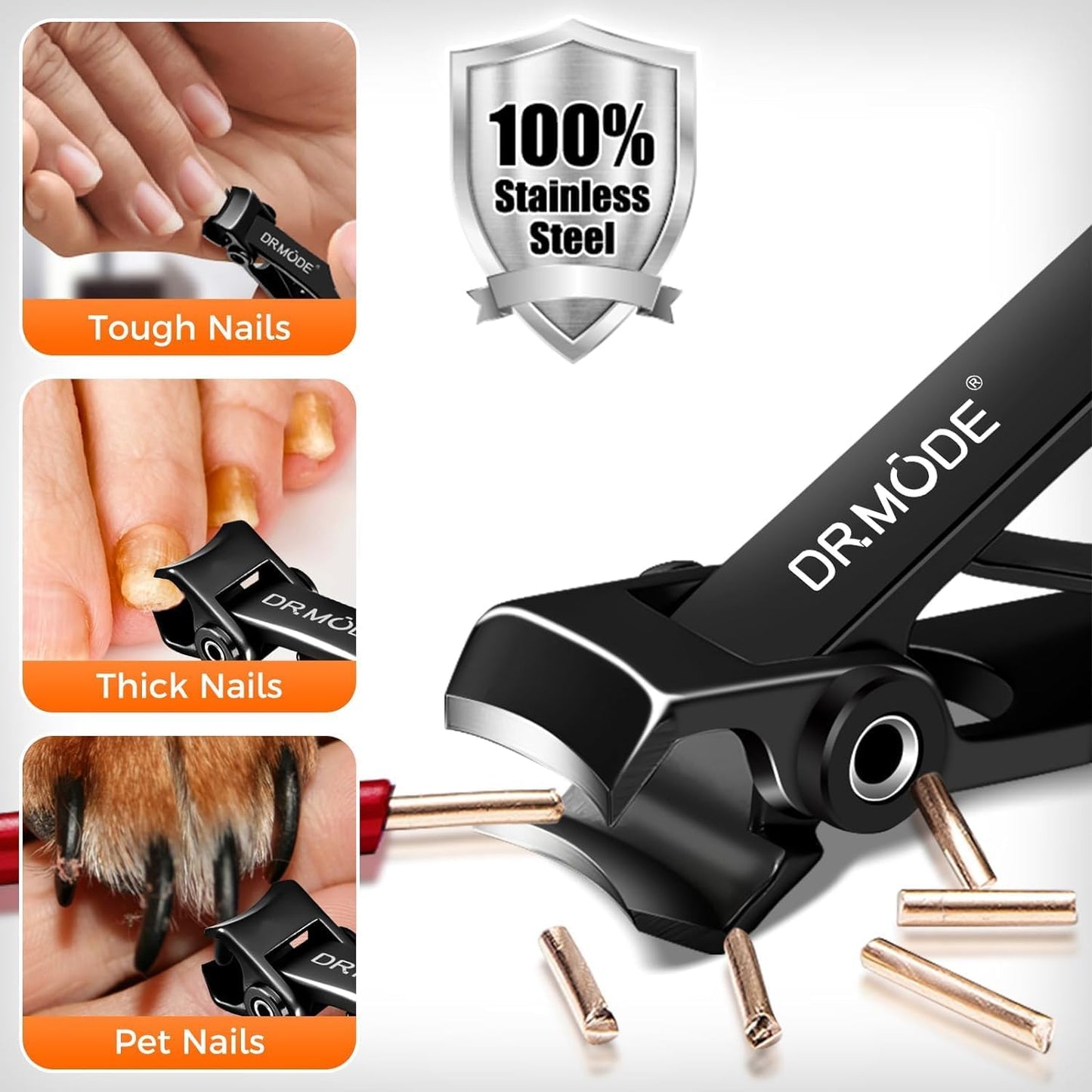 Toenail Clippers for Thick Toenails for Seniors, Angled Head Long Handled Toe Nail Clippers for Men with Wide Jaw Opening, Heavy Duty Large Finger Nail Clippers Adult Cutter with Catcher, Black