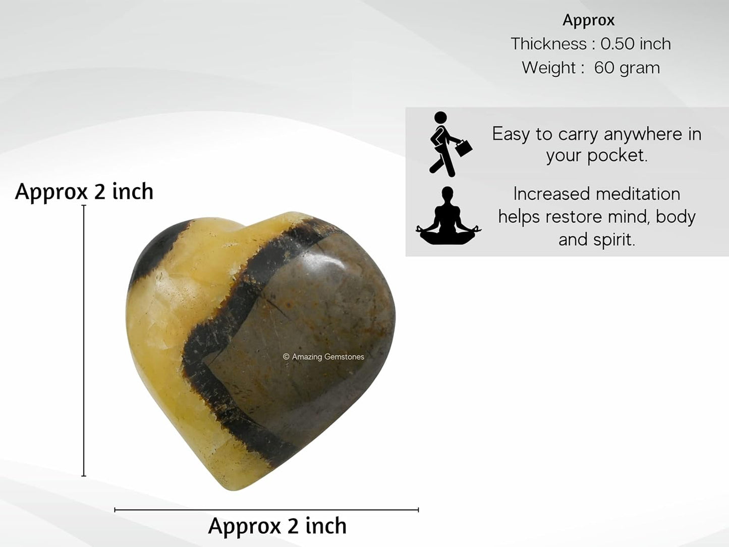 Amazing Gemstone Septarian Crystal Heart Palm Stone - Pocket Massage Worry Stone for Natural Body Chakra Balancing, Reiki Healing and Crystal Grid