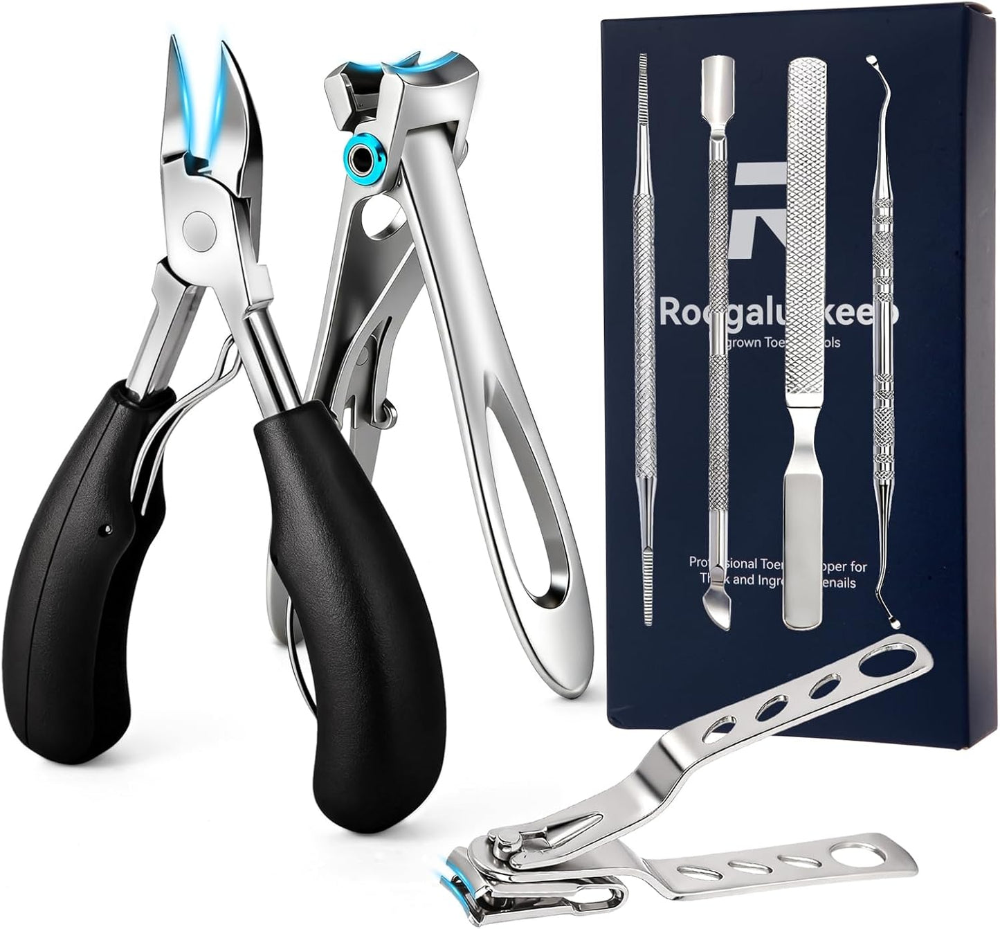 Professional Ingrown Toenail Clippers 7-Piece Set – 360° Rotating Nail Clipper, Toenail Lifter & Wide Opening Nipper | Podiatrist-Recommended Foot Care Kit for Thick & Ingrown Nails