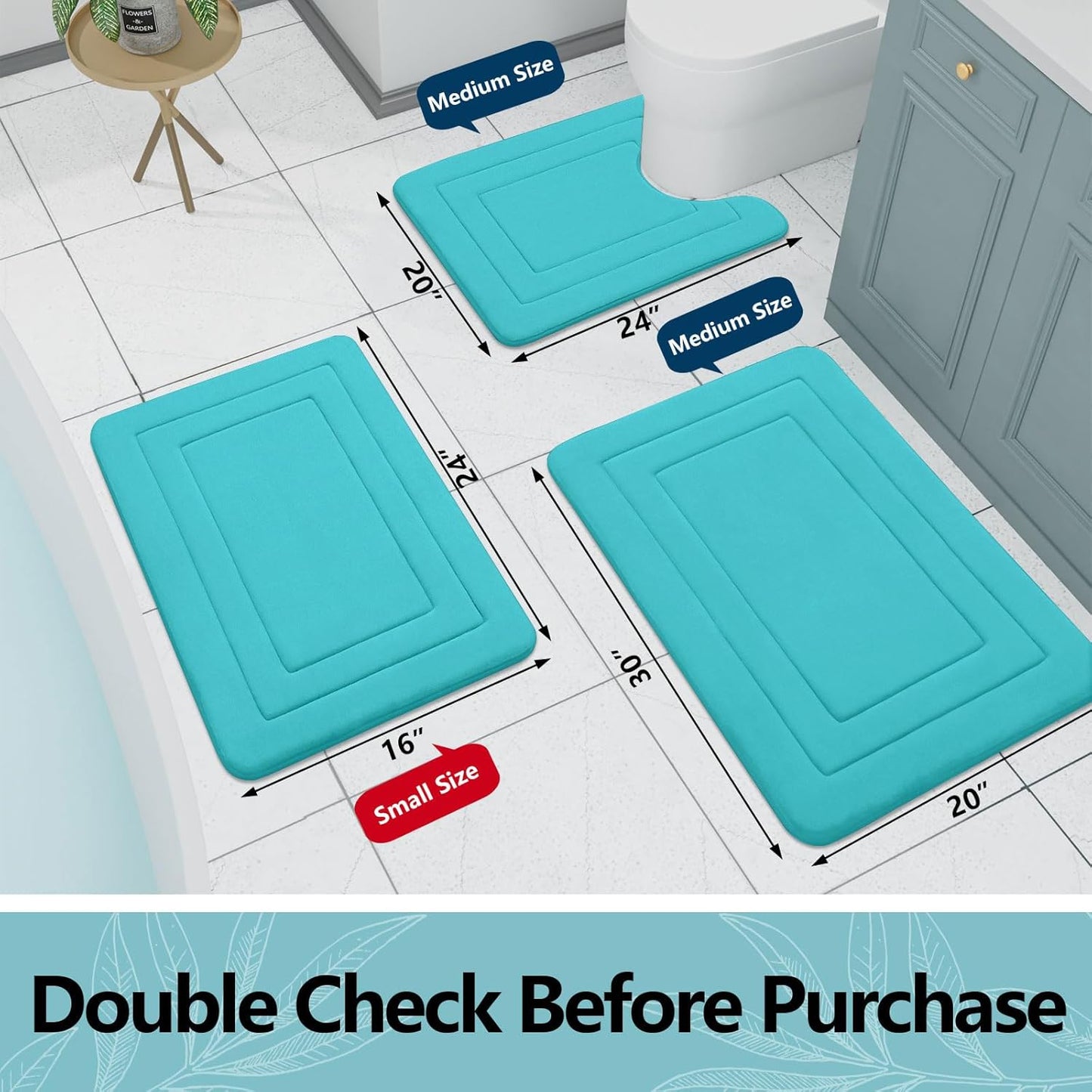 Arotive Memory Foam Bathroom Rug Mat 36x24, Ultra Soft and Absorbent Bath Mat, Machine Wash Dry, Comfortable Bath Rug Carpet for Bathroom Floor, Tub and Shower, Teal
