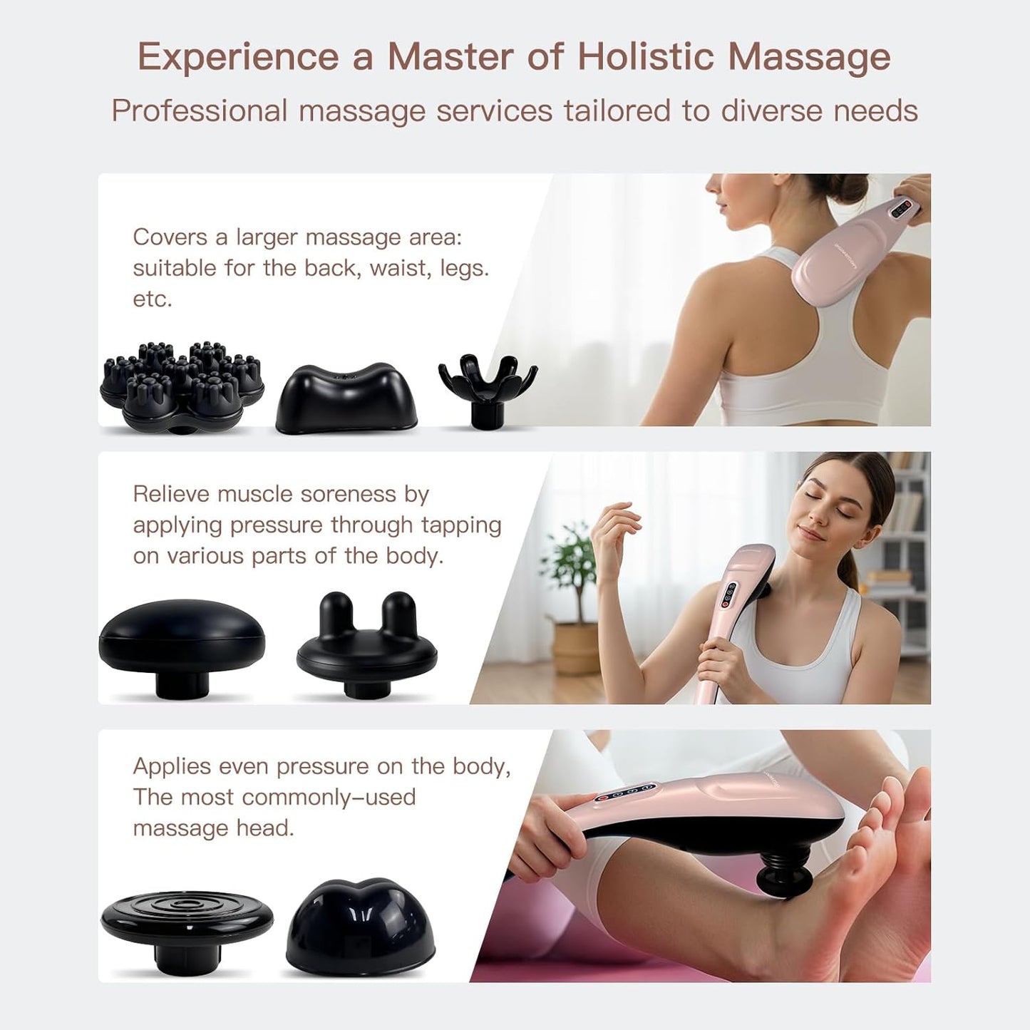 MEGAWISE Handheld Back Massager | Deep Tissue Percussion Massage for Back, Neck, Shoulders, Waist and Legs (Rose Gold)