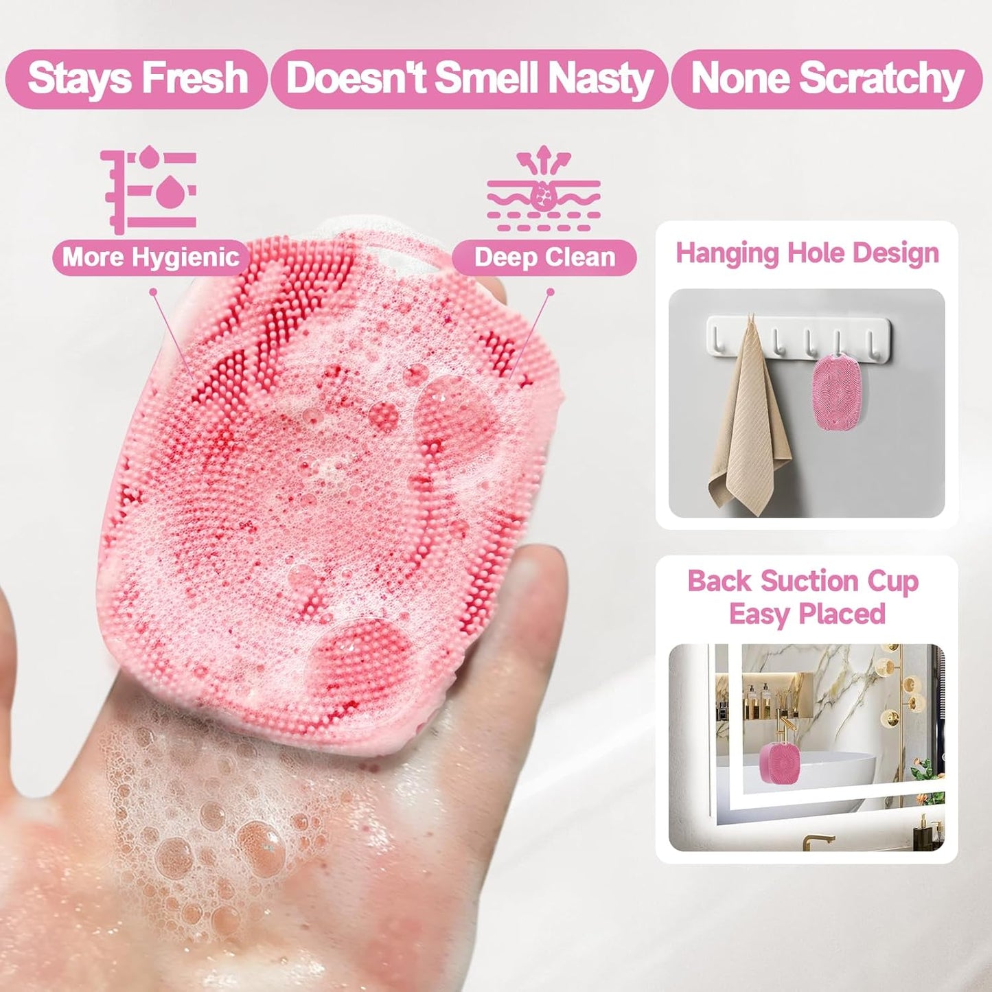 2 PCS Face Scrubber, Soft Silicone Face Exfoliator with Suction Cup for Man and Women Deep Skin Clean, Gentle Facial Cleaning Brush Suitable for All Sensitive Skin (Pink+Blue)