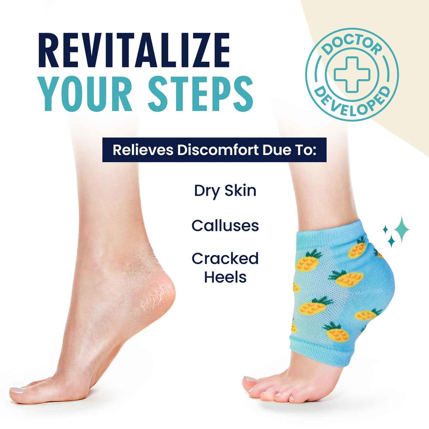 Dr. Frederick's Original Moisturizing Heel Socks for Cracked Heel Treatment - 3 Pairs - Stop Cracked Heels in Their Tracks - Summer Print