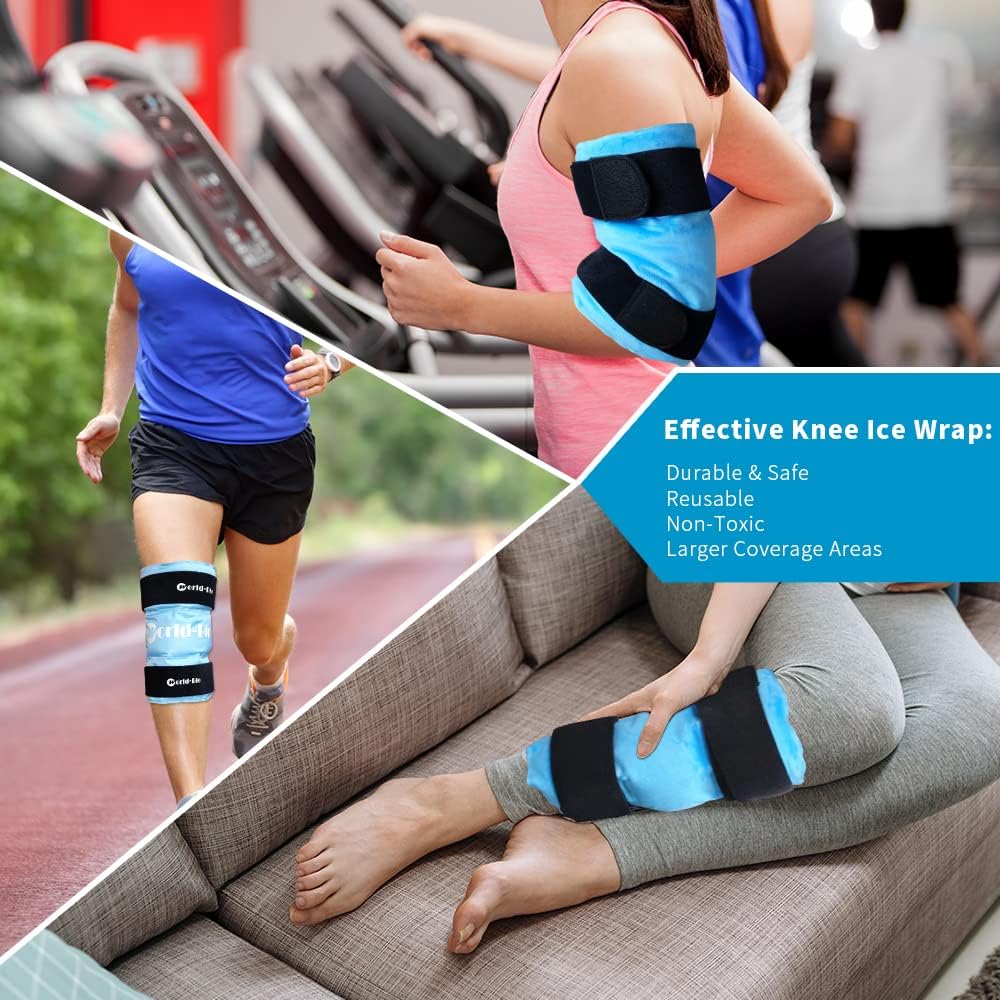Knee Ice Pack Wrap for Pain Relief, Reusable & Flexible Gel Cold Pack for Leg Injuries, Swelling, Replacement Surgery, Hot & Cold Compress Knee Ice Wrap for Arthritis, Post-Surgery Recovery