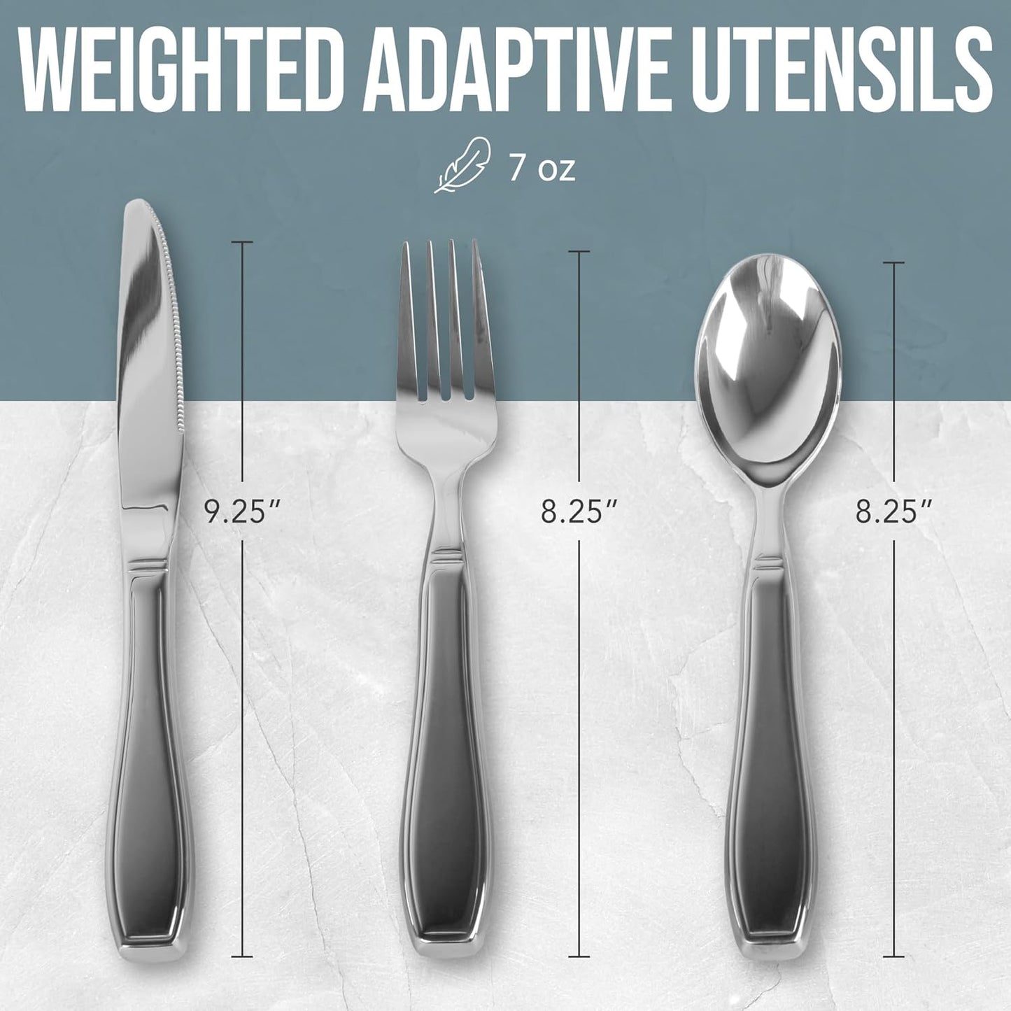 BUNMO Weighted Utensils for Hand Tremors - Elderly, Weak Hand Grip & Handicapped - Stainless Steel - Eat Independently - Weighted 3 Piece Set