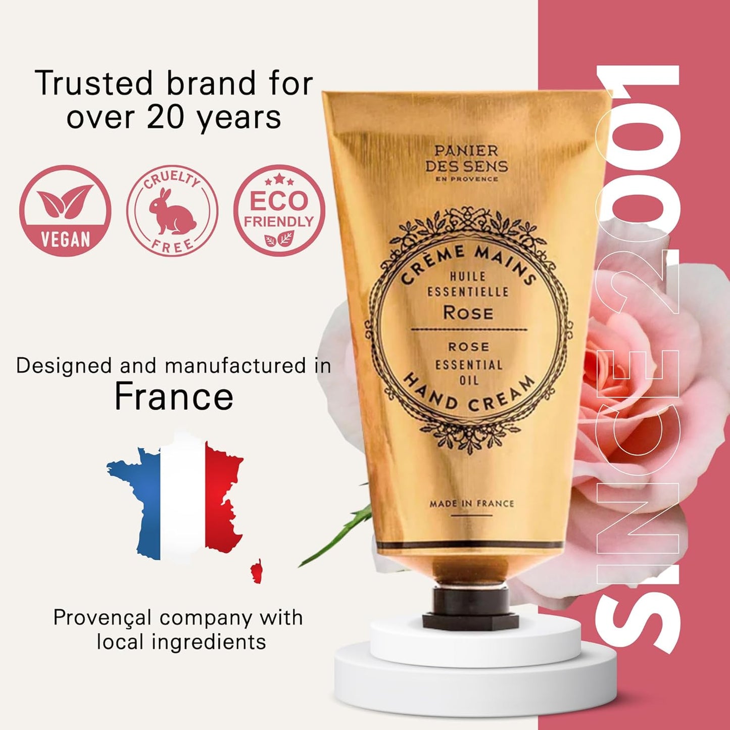 Panier des Sens - Hand Cream for Dry Hands 2.5 fl oz - Long-lasting Hydration and Delicate Rose Scent - Softens and Protects Dry Skin - 20% Shea Butter & Olive Oil - Moisturizing Hands After Washing
