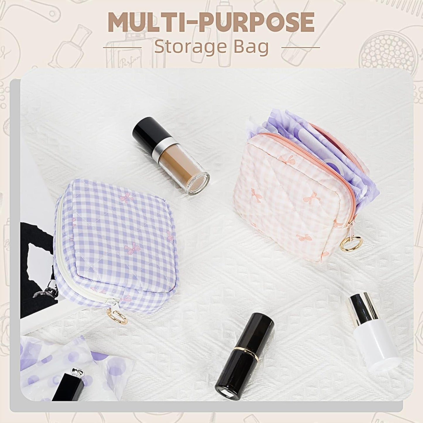 Period Bag for Teen Girls, Quilted Sanitary Napkin Storage Bag, Cute Bow Tie Menstrual Pad Pouch Tampon Holder (Plaid Yellow)