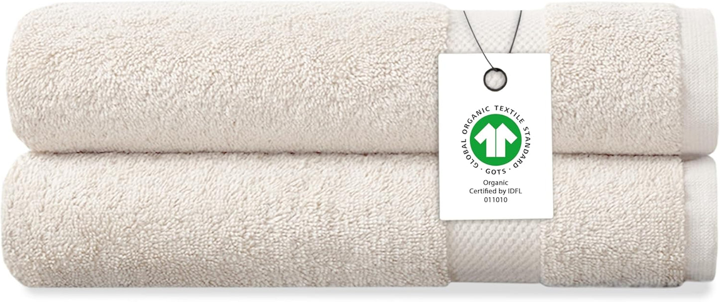 Delara Organic Cotton Luxuriously Plush Hand Towel Pack of 2 | GOTS & OEKO-TEX Certified | Premium Hotel Quality Towels | Feather Touch Technology|650 GSM Long Staple|Soft, Quick Dry & Ultra-Absorbent