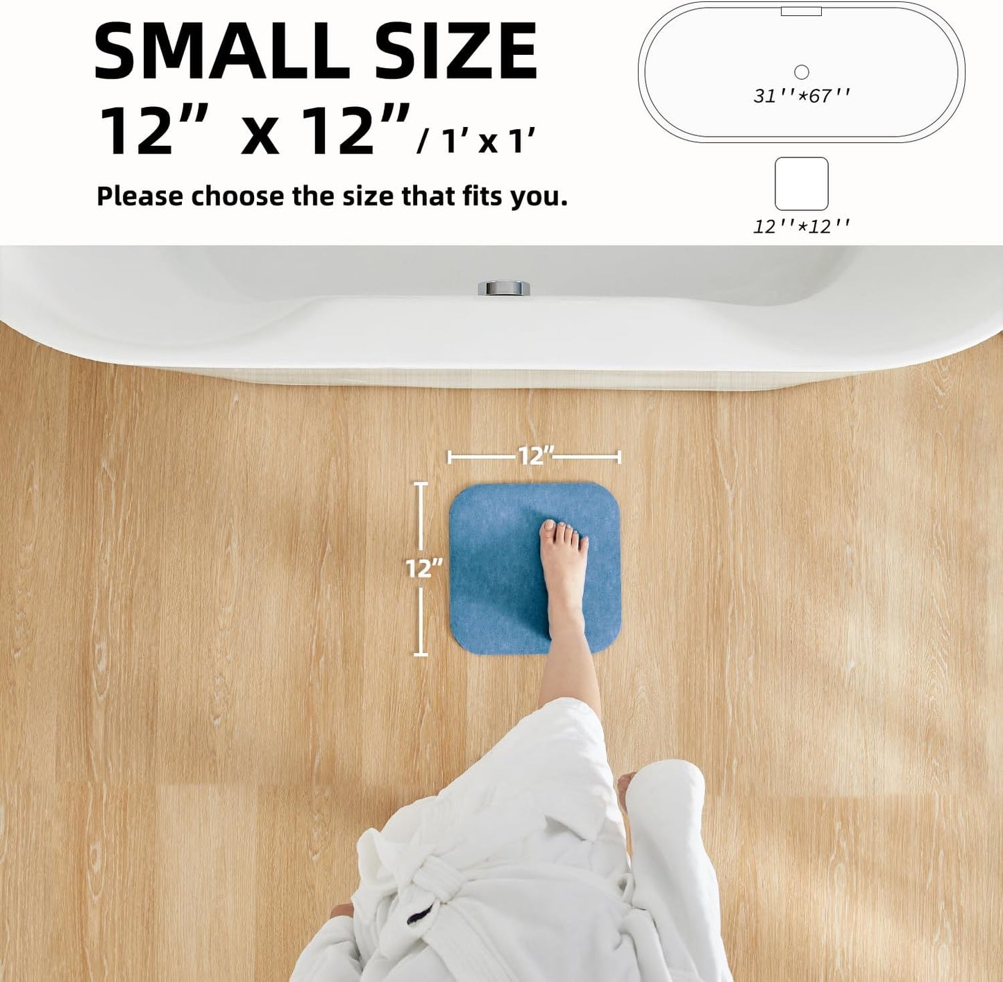 Bathroom Mat Quick Dry, Bathroom Rugs Non Slip Washable Thin Absorbent Bath Mat Fits Under Door Bathroom Floor Mat Perfect for Bath, Shower, or Sink 12"x12" Denim Blue