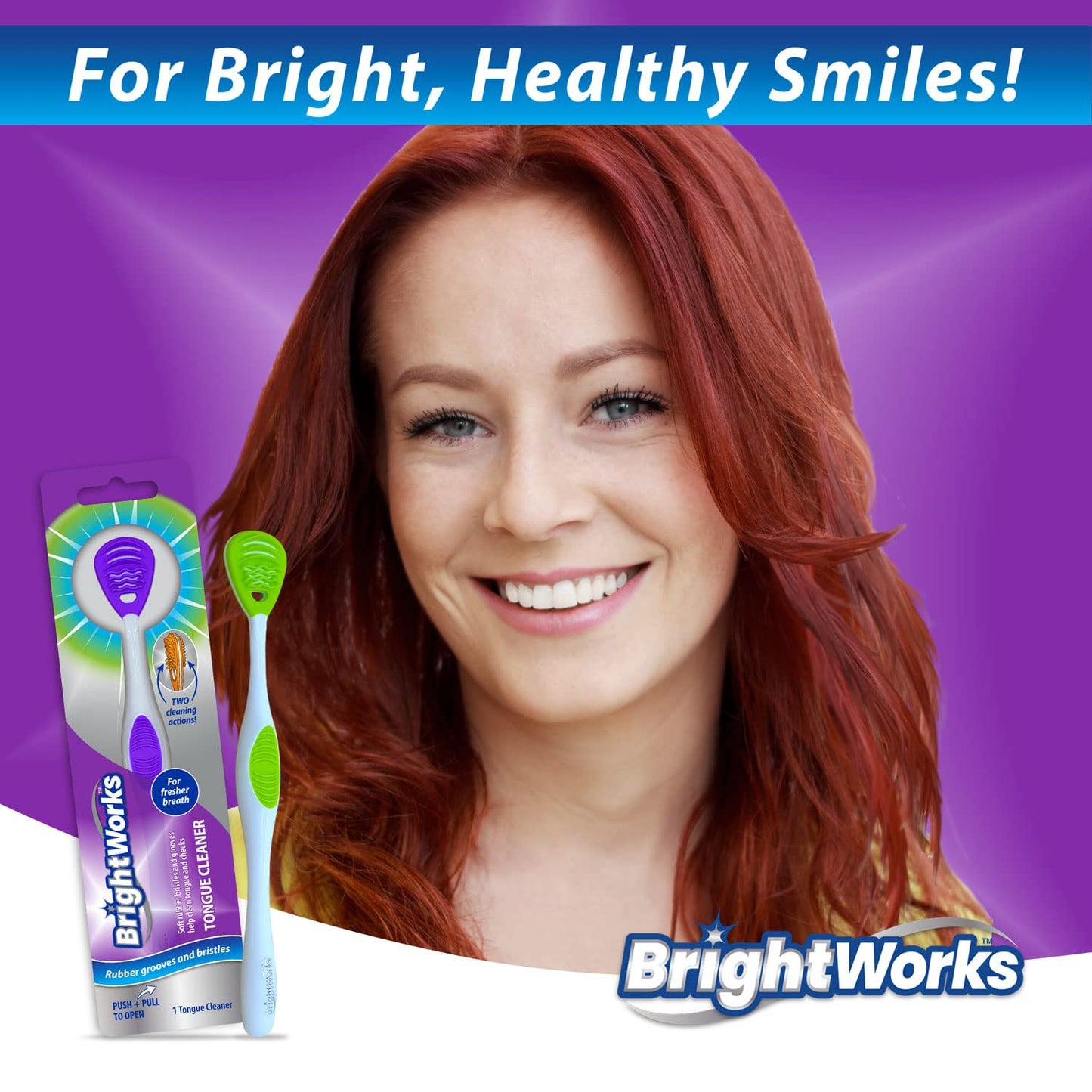 Tongue Cleaner (3-Pack) with Gentle Cheek Scraper. Two-Sided Head with Dual Action Cleaning for Fresh Breath.