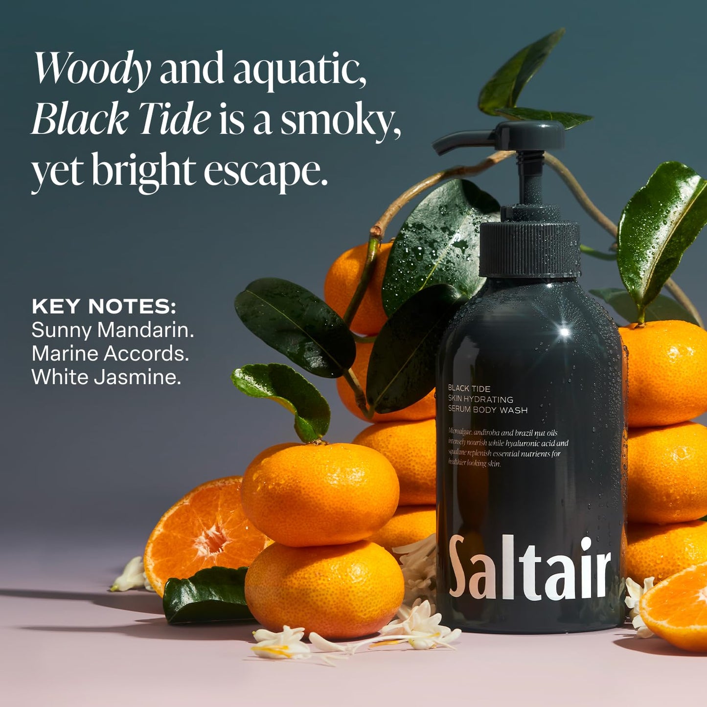 Saltair Body Wash, Black Tide 2-Pack. Moisturizing Body Cleanser with Monoi Oil and Cupuacu Butter. Luxury Shower Gel for Women and Men. Vegan, Cruelty-Free, Paraben-Free. 2x 17oz Pump Bottles