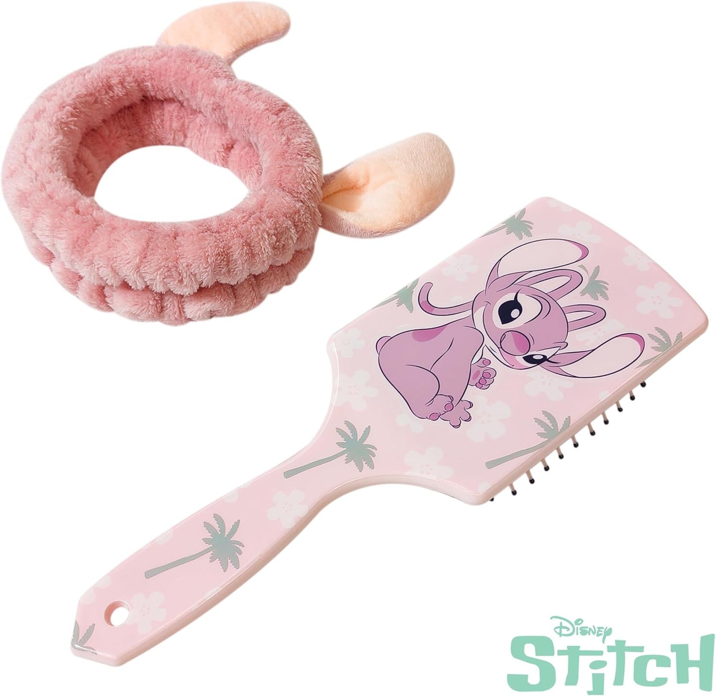 LUV HER Kids Disney Hair Brush & Spa Headband Set for Girls - Features Angel from Lilo and Stitch - Fun Grooming Kit for Detangling Styling - Soft & Stretchy One Size, Ages 3+